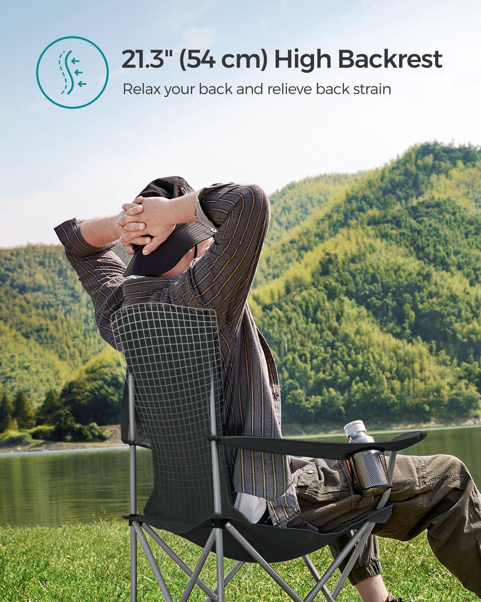 Set of 2 Folding Camping Chairs Max. Capacity 330 lb Ink Black FredCo