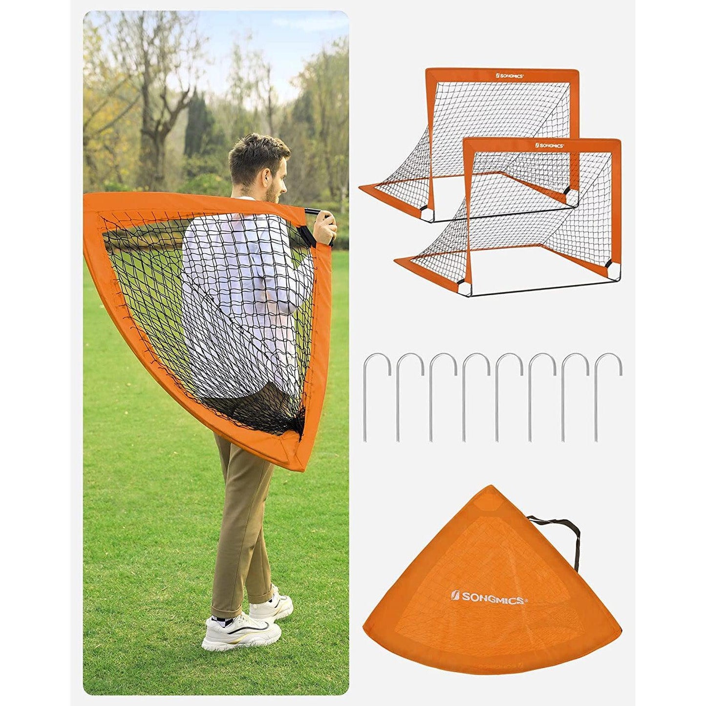 Set of 2 Folding Children's Soccer Goal Orange FredCo