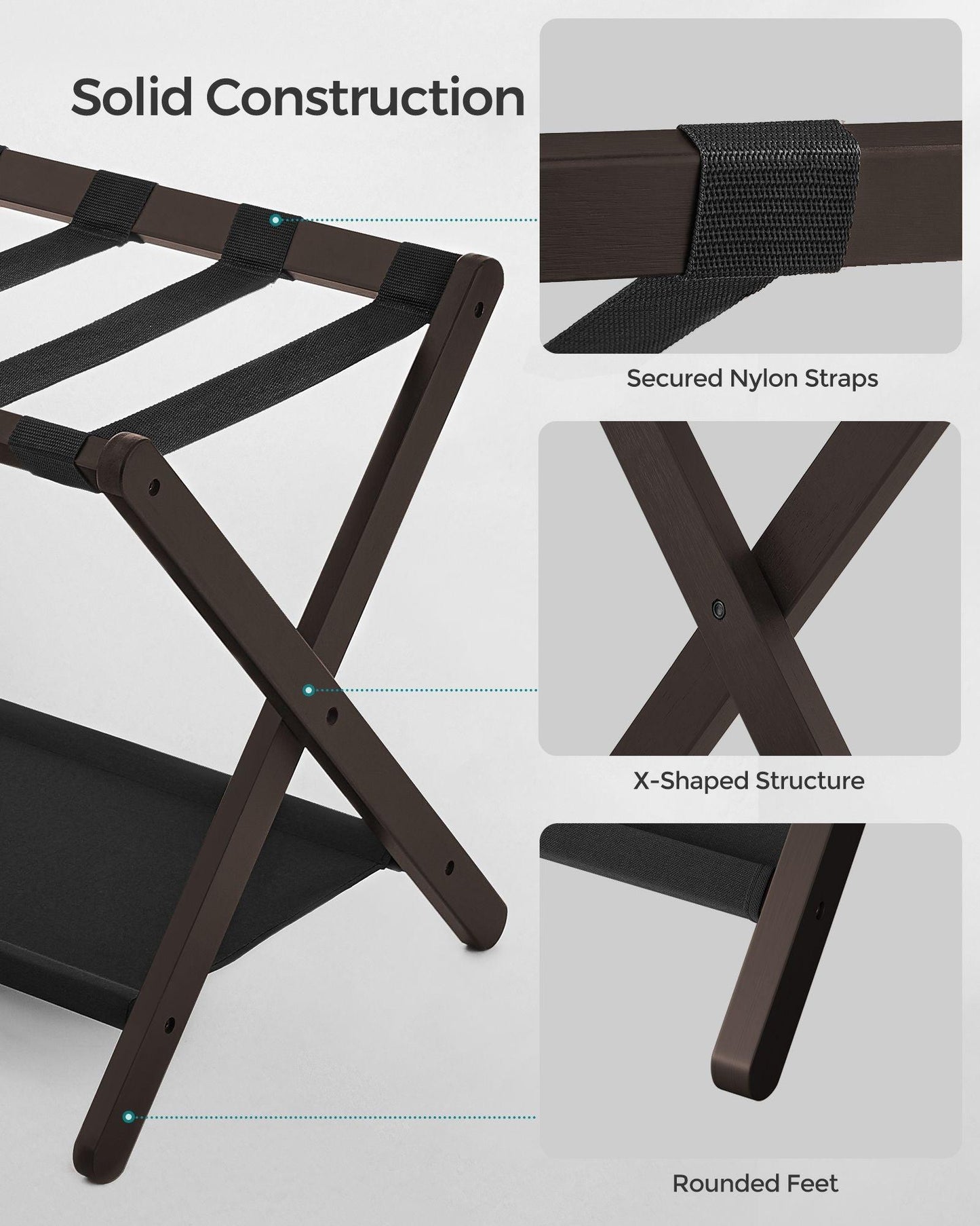 Set of 2 Folding Luggage Rack with Storage Shelf Chestnut Brown FredCo