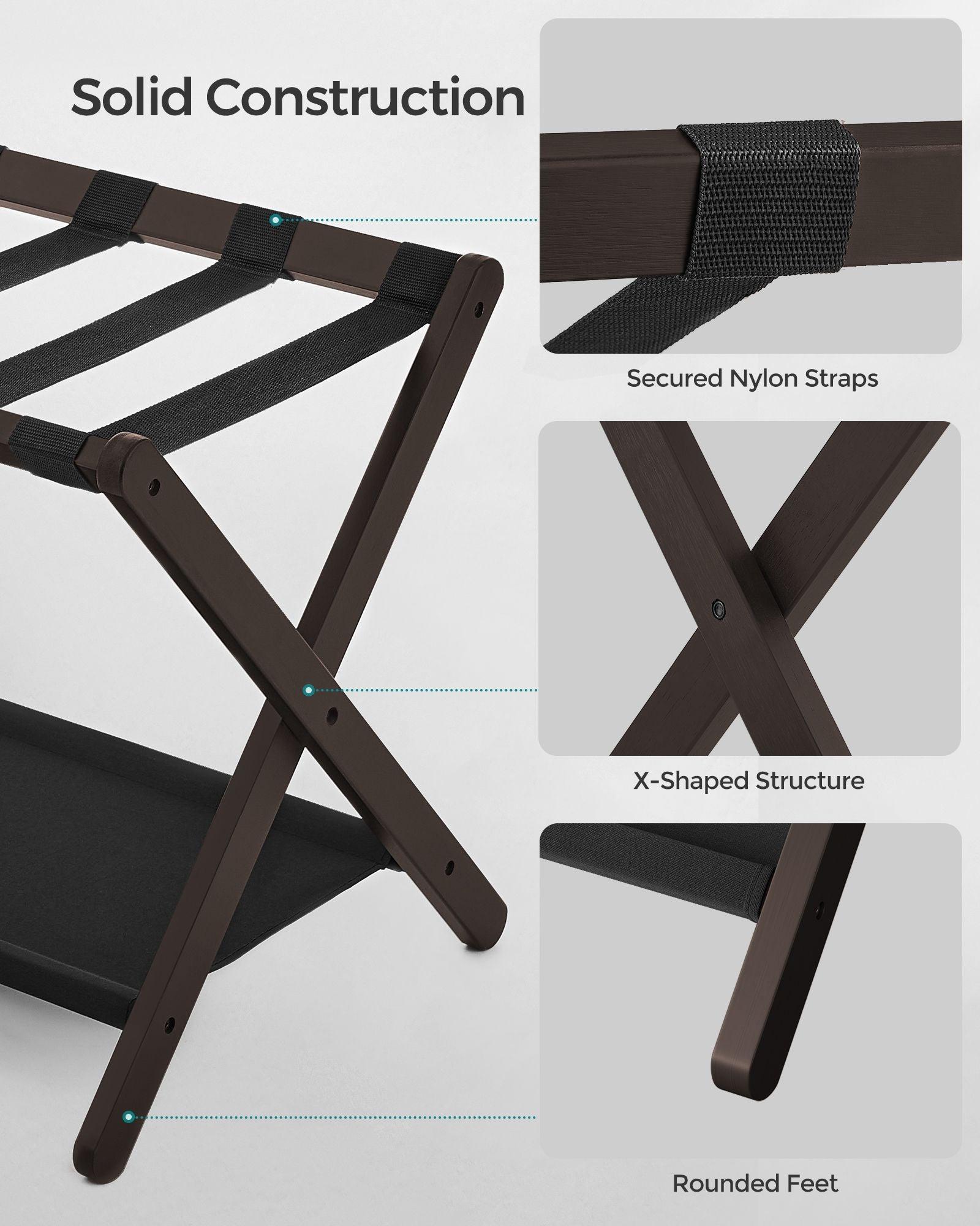 Set of 2 Folding Luggage Rack with Storage Shelf Chestnut Brown FredCo