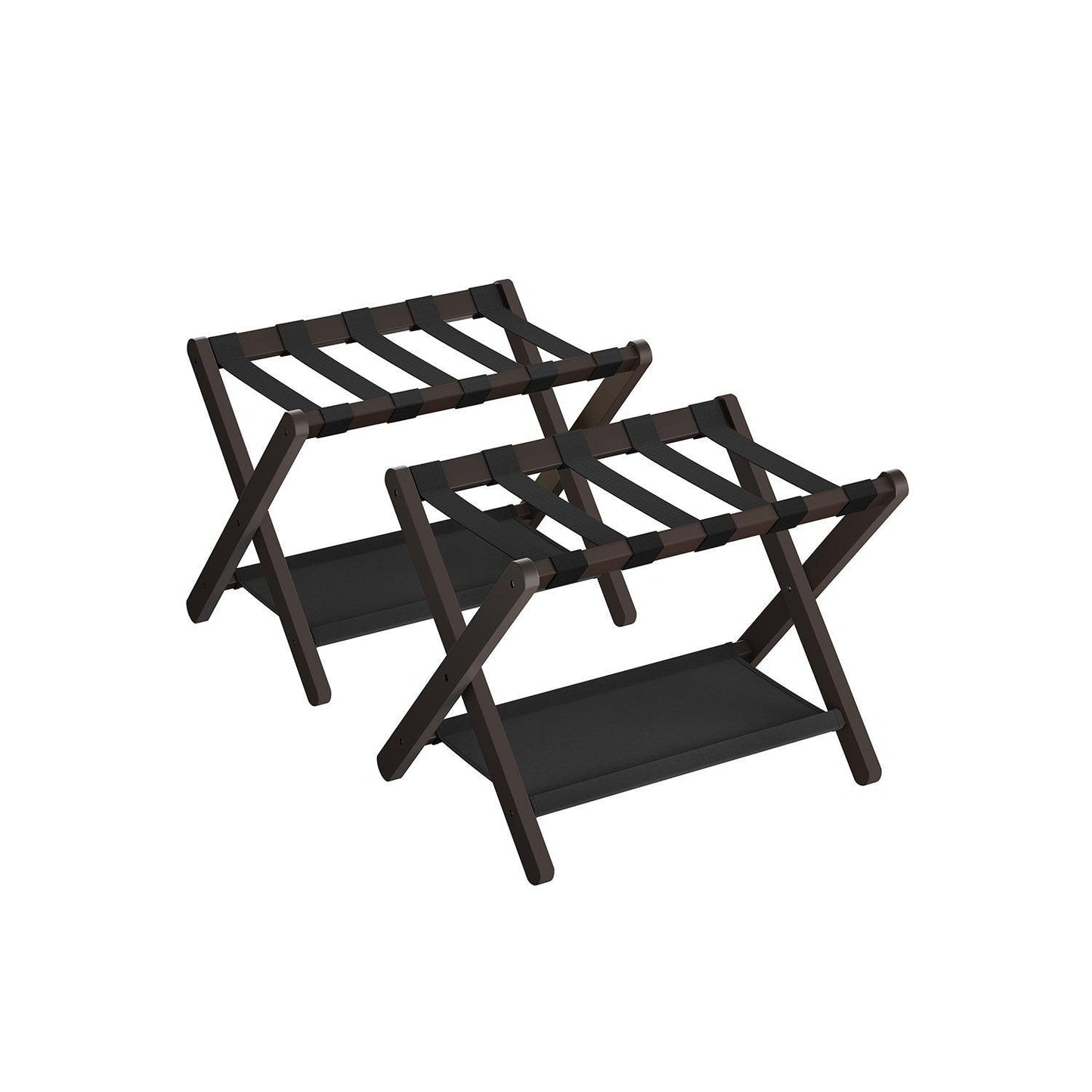 Set of 2 Folding Luggage Rack with Storage Shelf Chestnut Brown FredCo