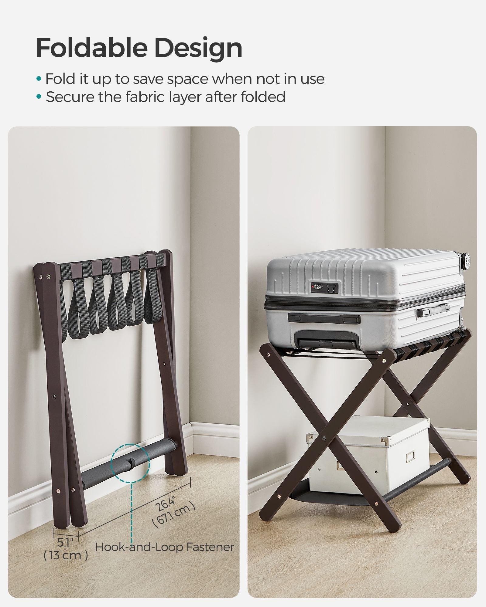 Set of 2 Folding Luggage Rack with Storage Shelf Chestnut Brown FredCo