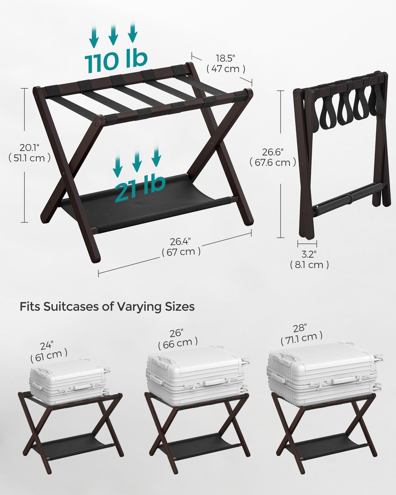 Set of 2 Folding Luggage Rack with Storage Shelf Chestnut Brown FredCo