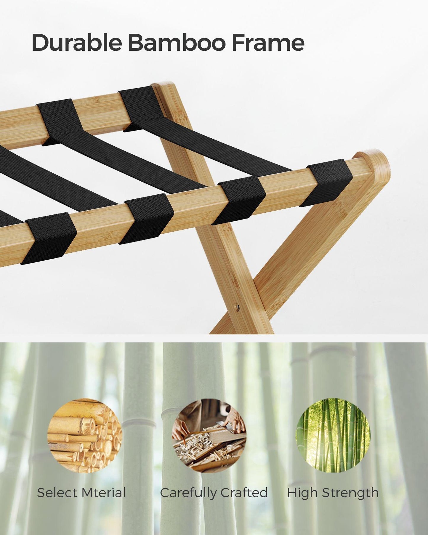 Set of 2 Folding Luggage Rack with Storage Shelf Natural Beige FredCo