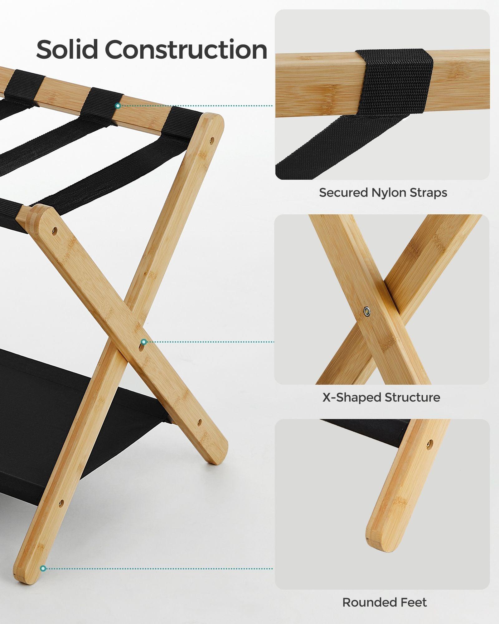 Set of 2 Folding Luggage Rack with Storage Shelf Natural Beige FredCo