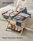 Set of 2 Folding Luggage Rack with Storage Shelf Natural Beige FredCo