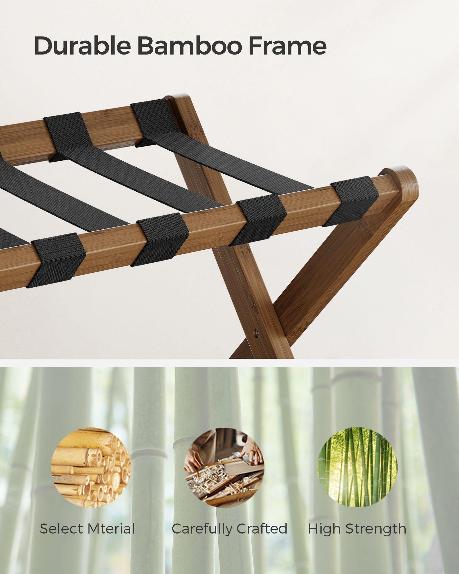 Set of 2 Folding Luggage Rack with Storage Shelf Walnut Brown FredCo