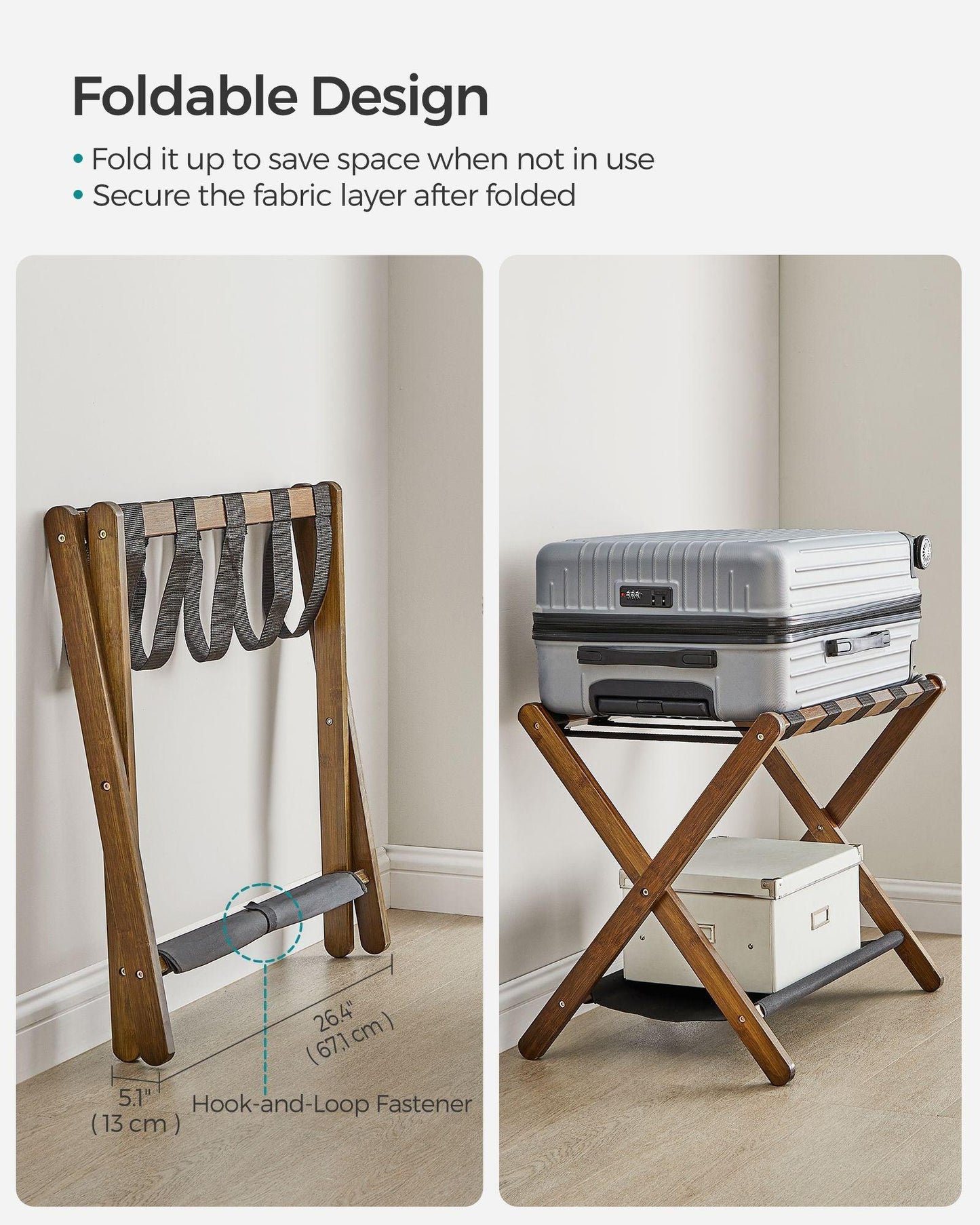 Set of 2 Folding Luggage Rack with Storage Shelf Walnut Brown FredCo