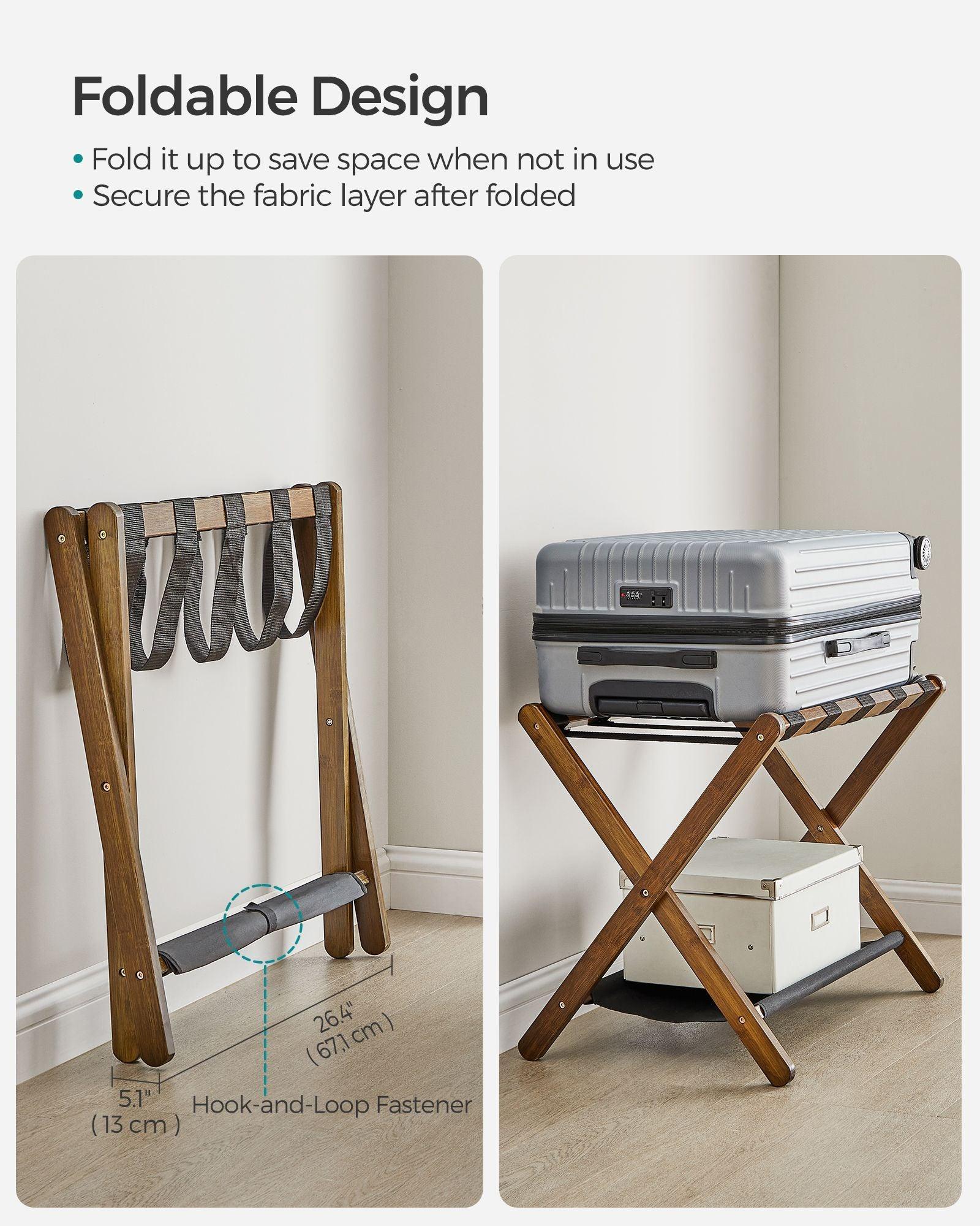 Set of 2 Folding Luggage Rack with Storage Shelf Walnut Brown FredCo
