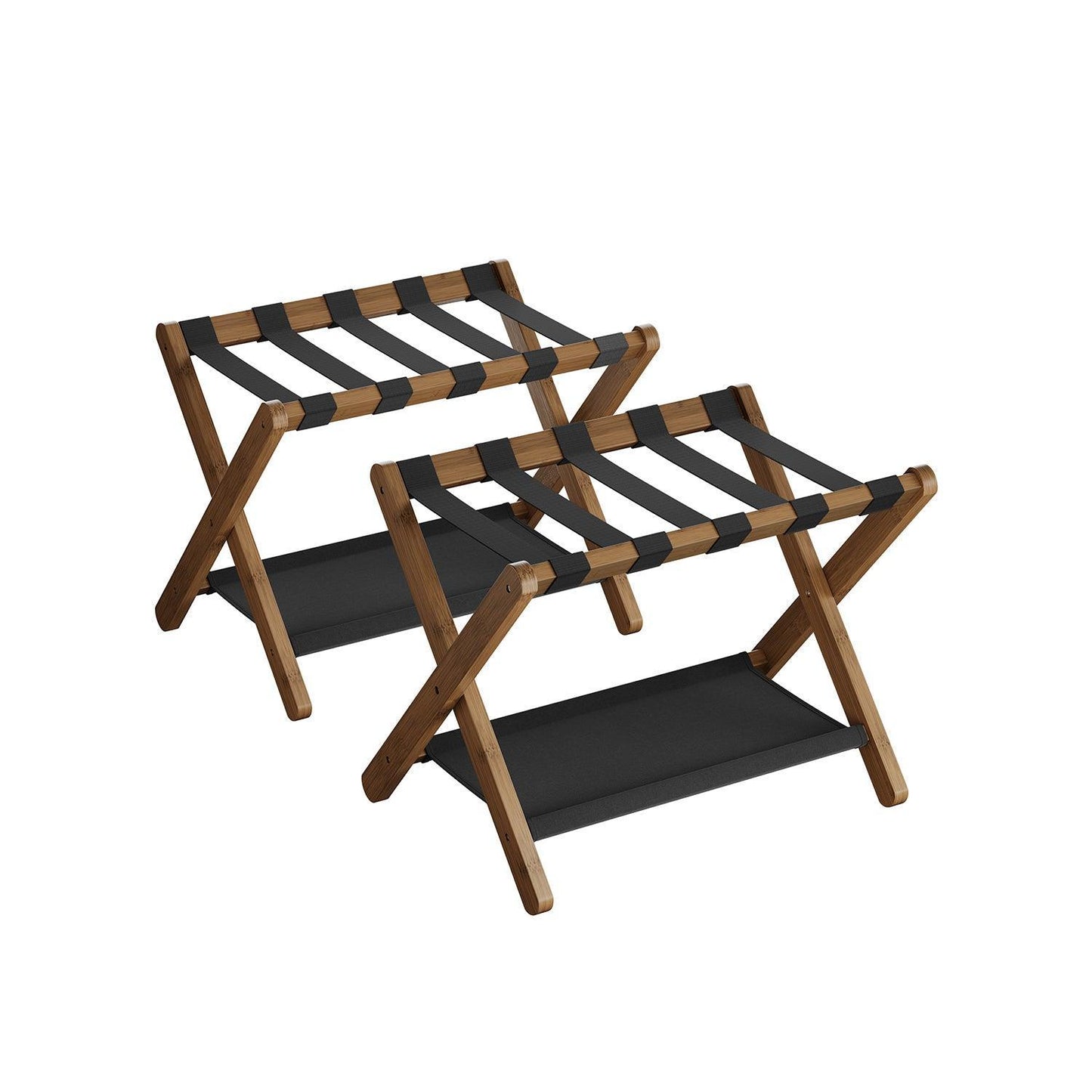 Set of 2 Folding Luggage Rack with Storage Shelf Walnut Brown FredCo