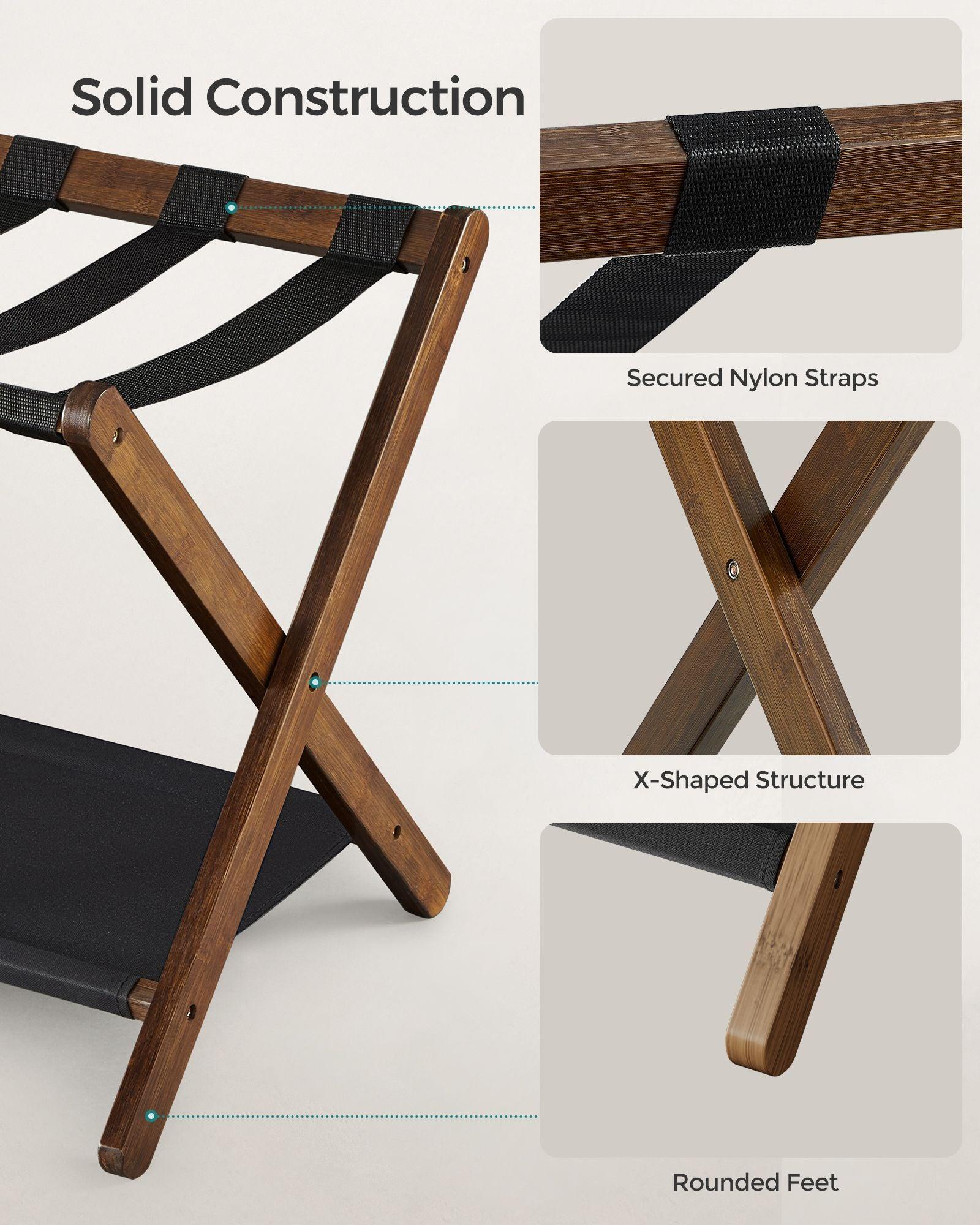 Set of 2 Folding Luggage Rack with Storage Shelf Walnut Brown FredCo