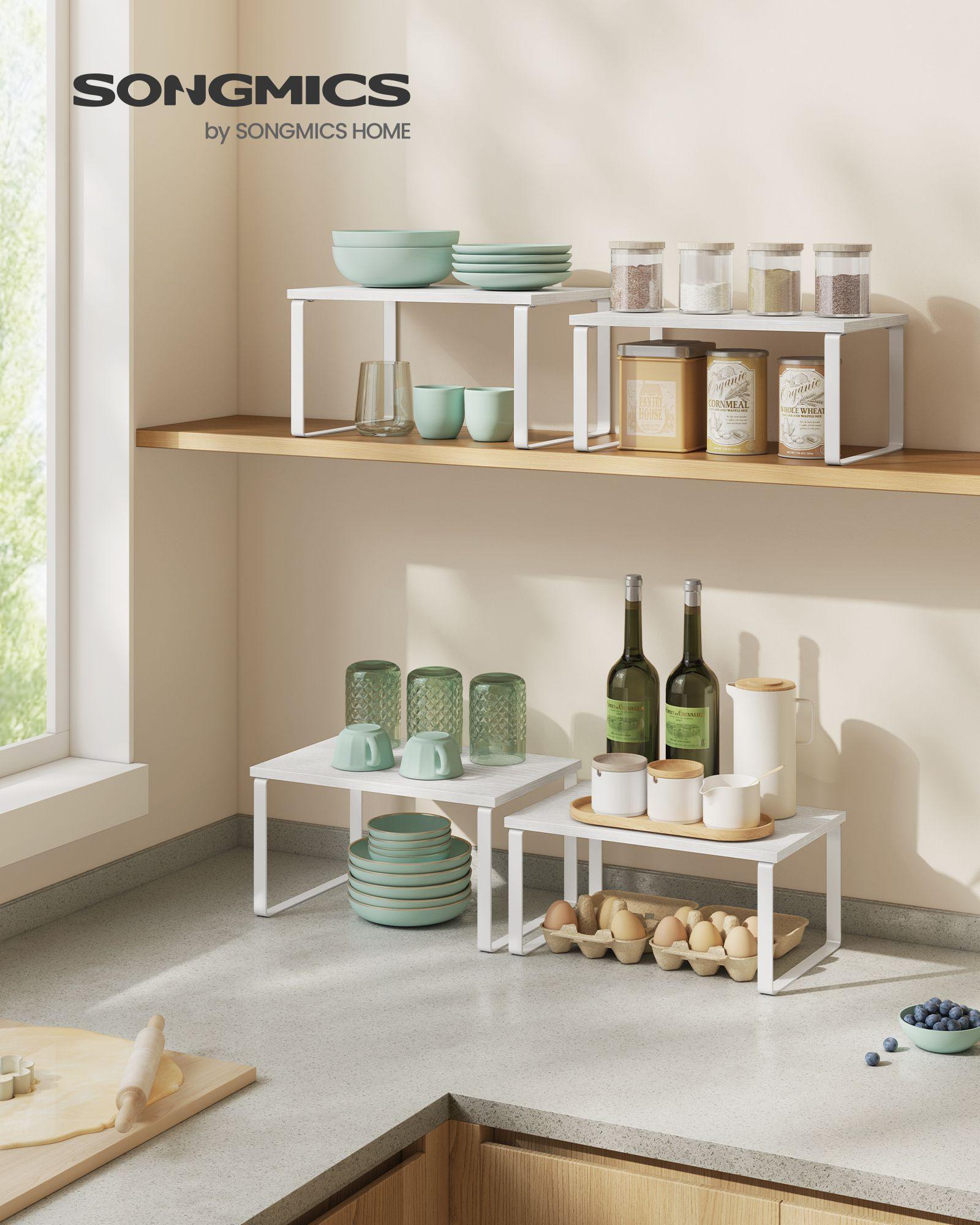 Set of 2 Kitchen Counter Shelves Cloud White and Natural Beige FredCo