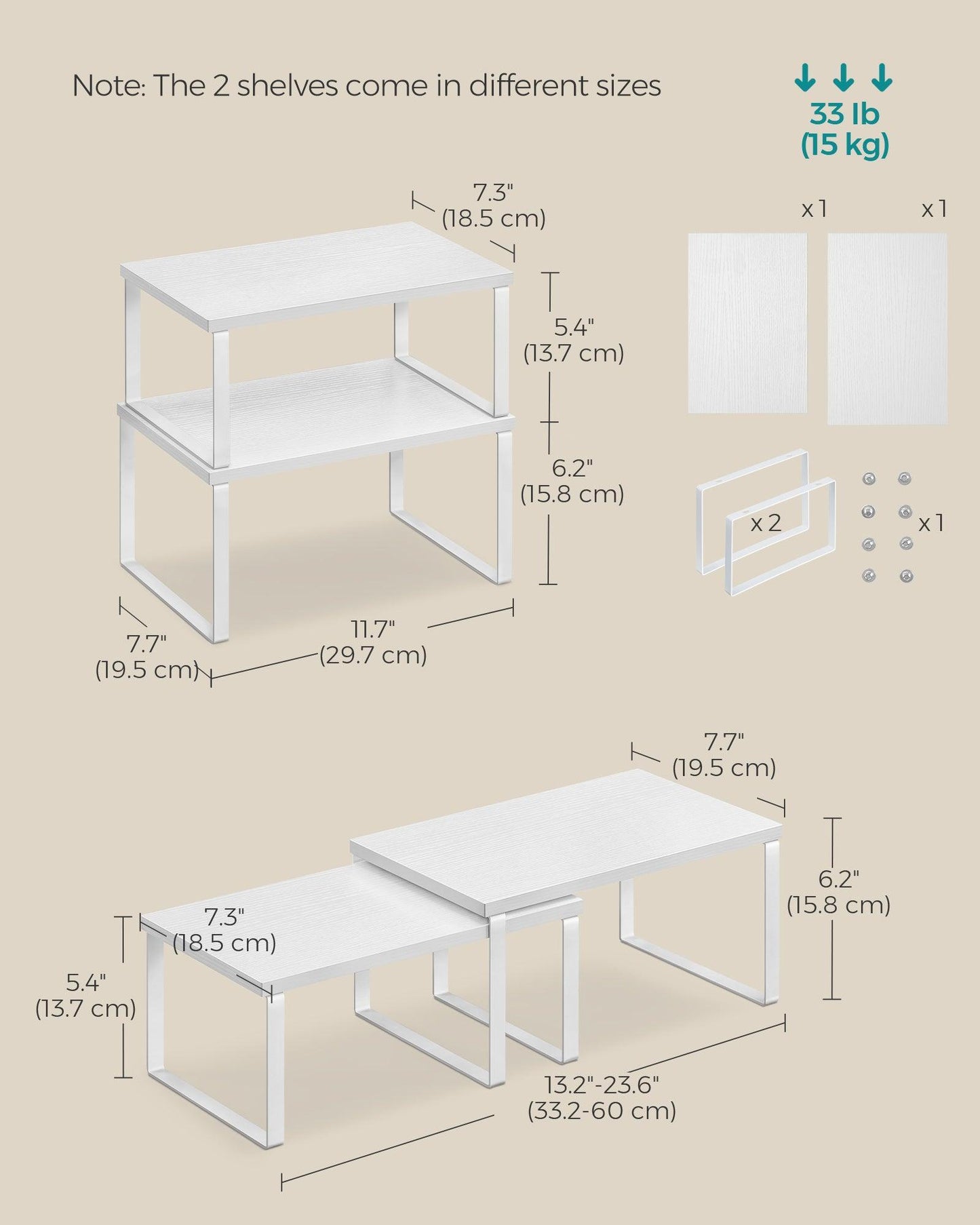 Set of 2 Kitchen Counter Shelves Cloud White and Natural Beige FredCo