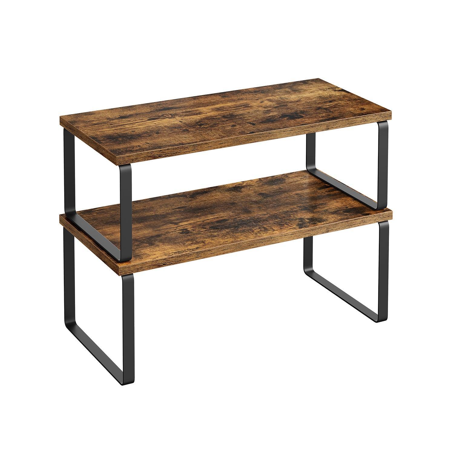 Set of 2 Kitchen Counter Shelves Ink Black and Rustic Brown FredCo
