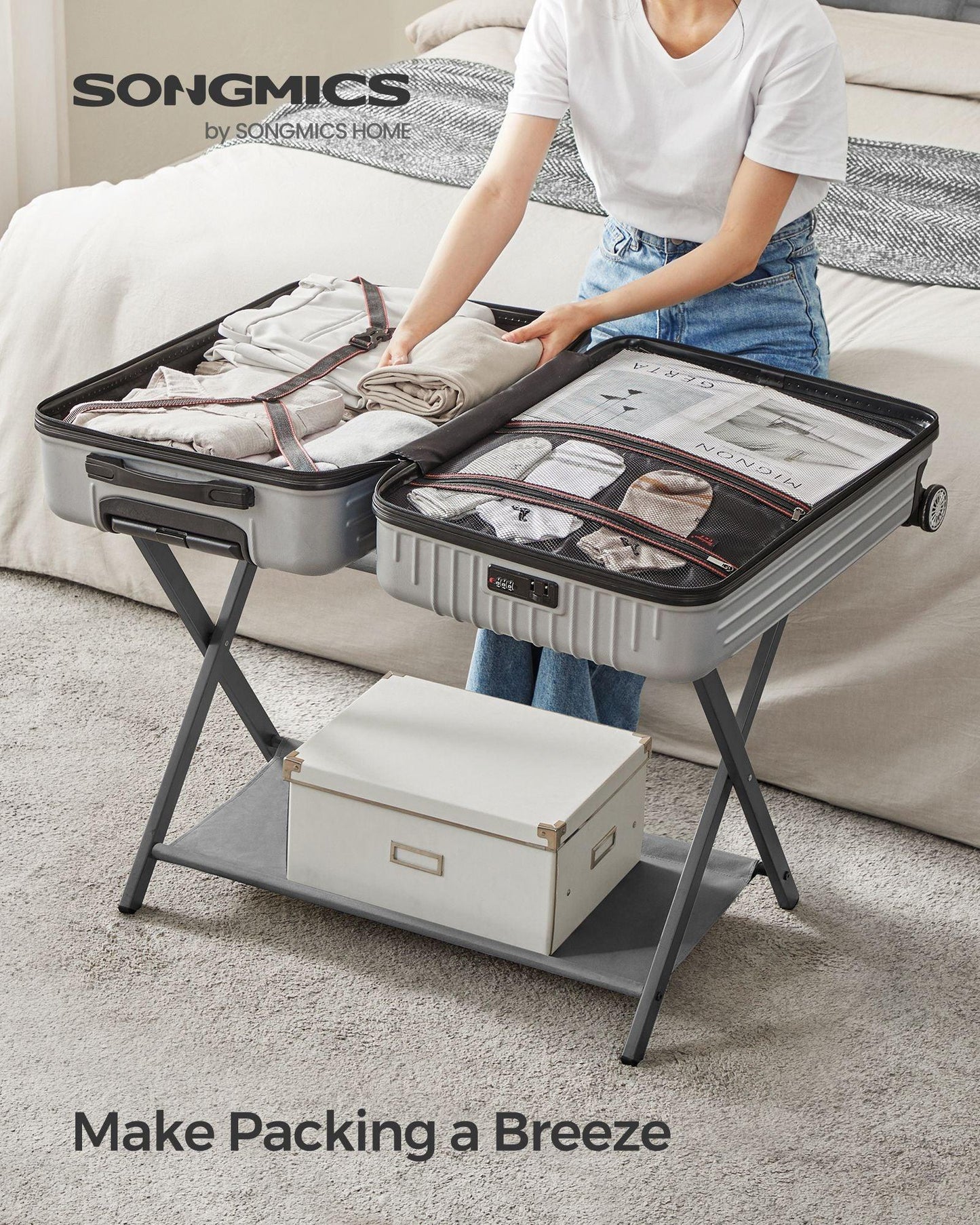 Set of 2 Luggage Racks Dove Gray FredCo