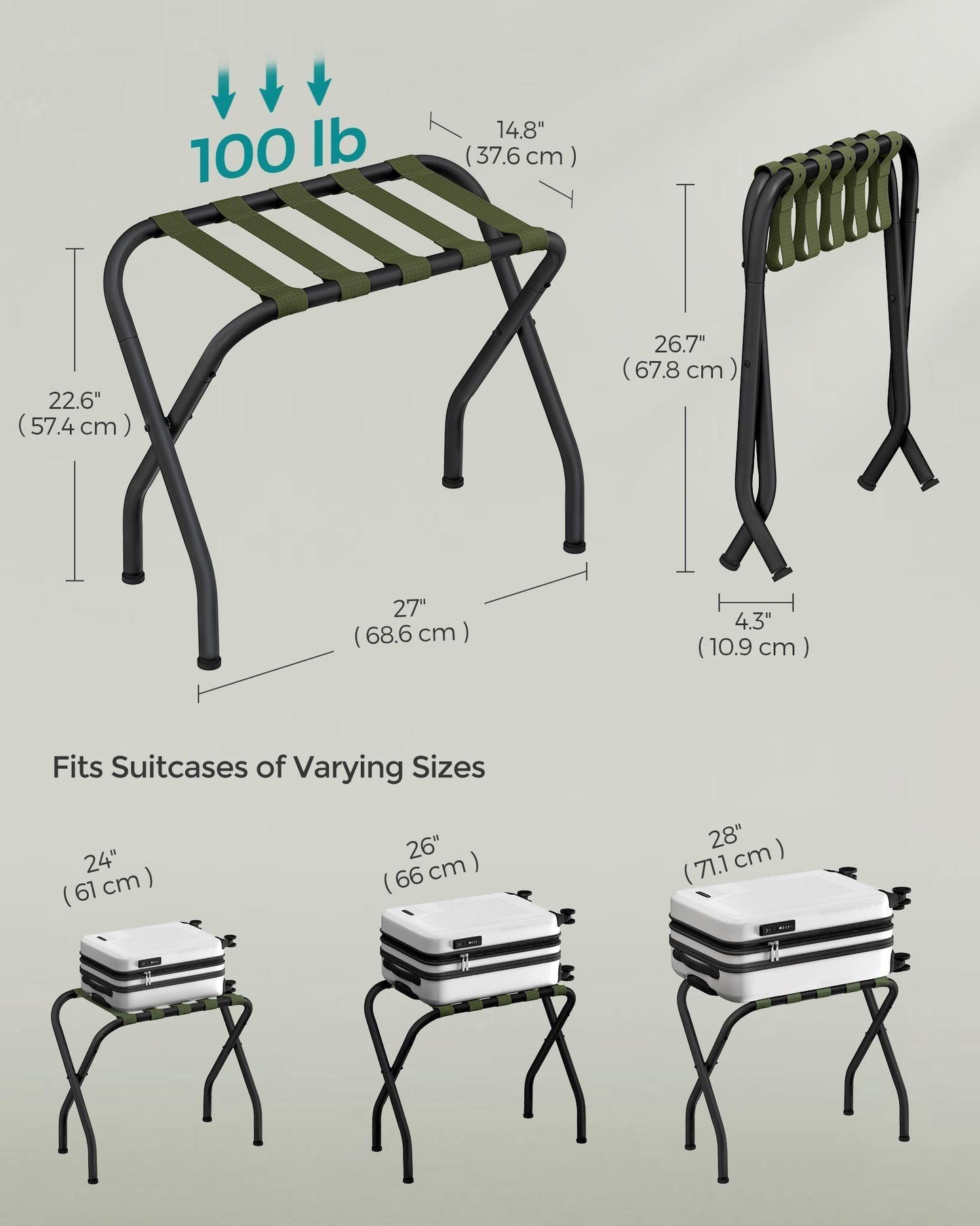 Set of 2 Luggage Racks Forest Green/Black FredCo