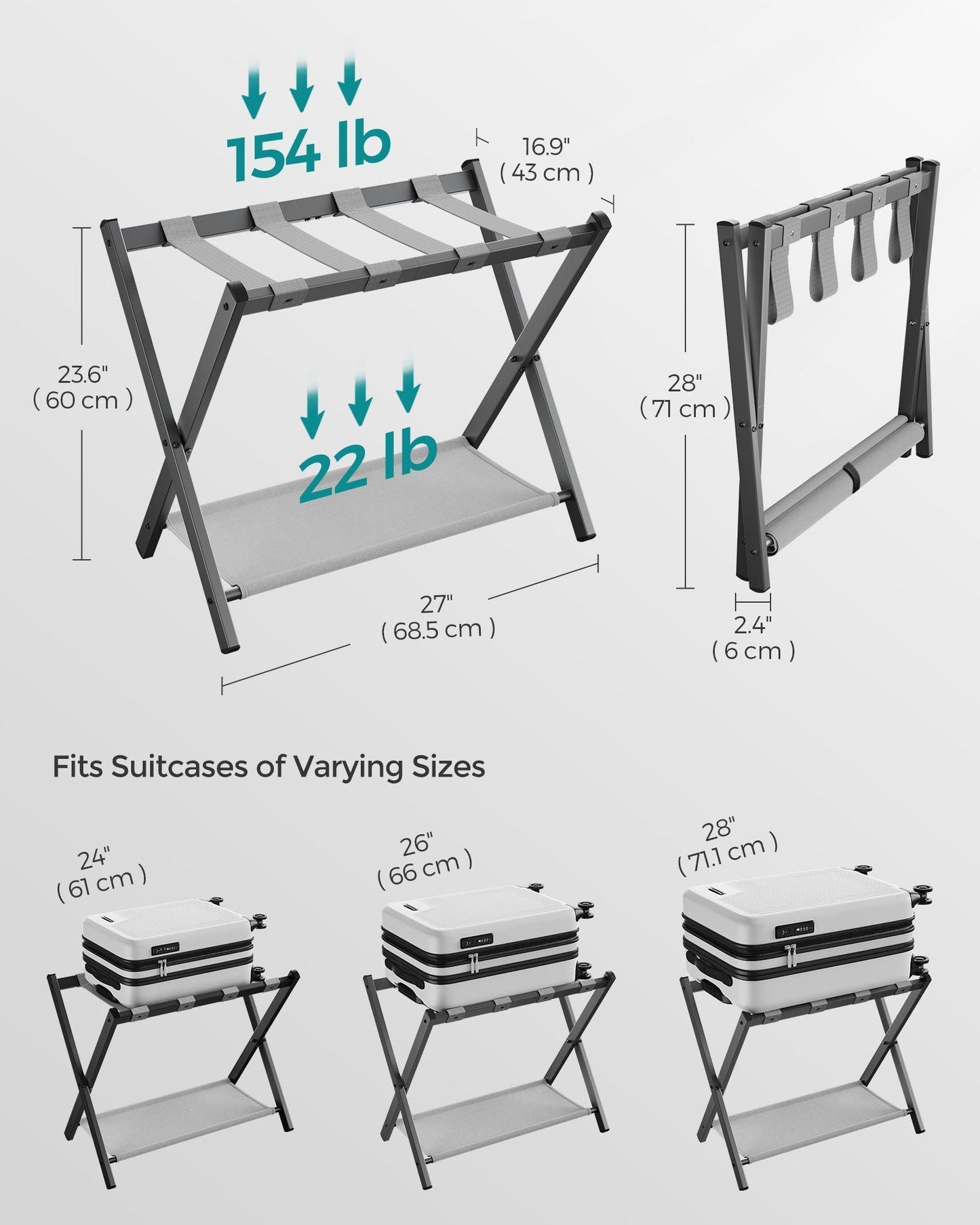 Set of 2 Luggage Racks Slate Gray FredCo
