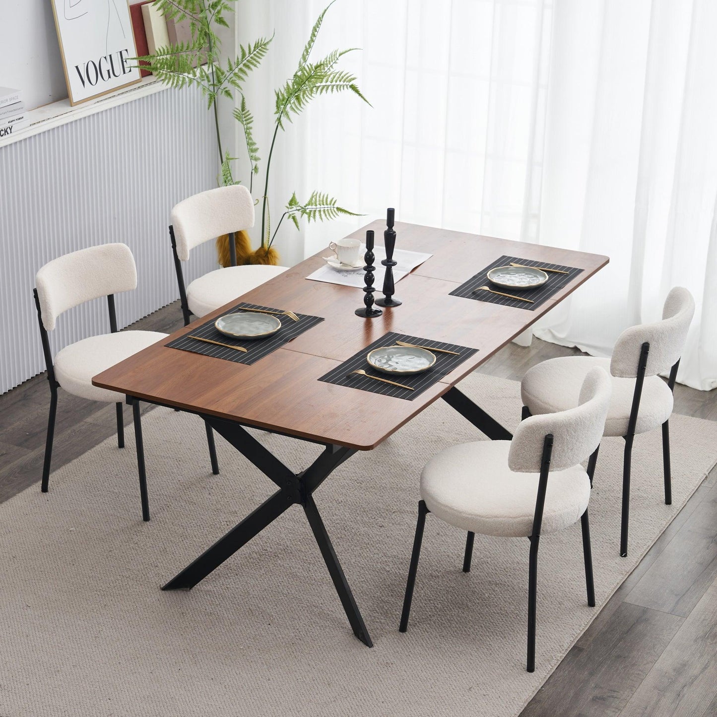 Set of 2 Mid-Century Modern Dining Chairs, Teddy Fabric Upholstered Dining Chairs FredCo