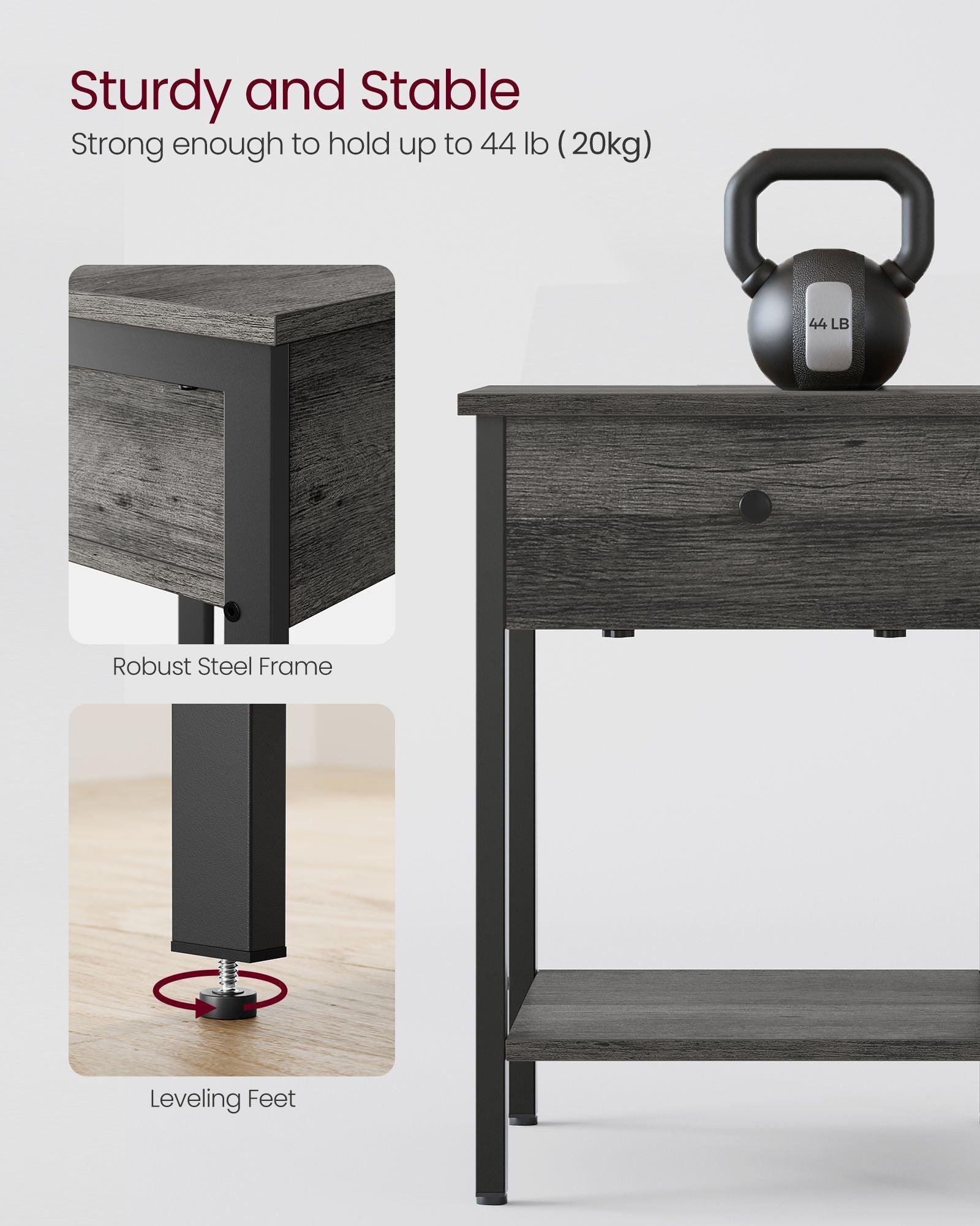 Set of 2 Nightstand with Drawer and Shelf Stone Gray and Black FredCo