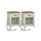 Set of 2 Nightstands with Charging Station and Open Compartment Rustic White and Honey Brown FredCo