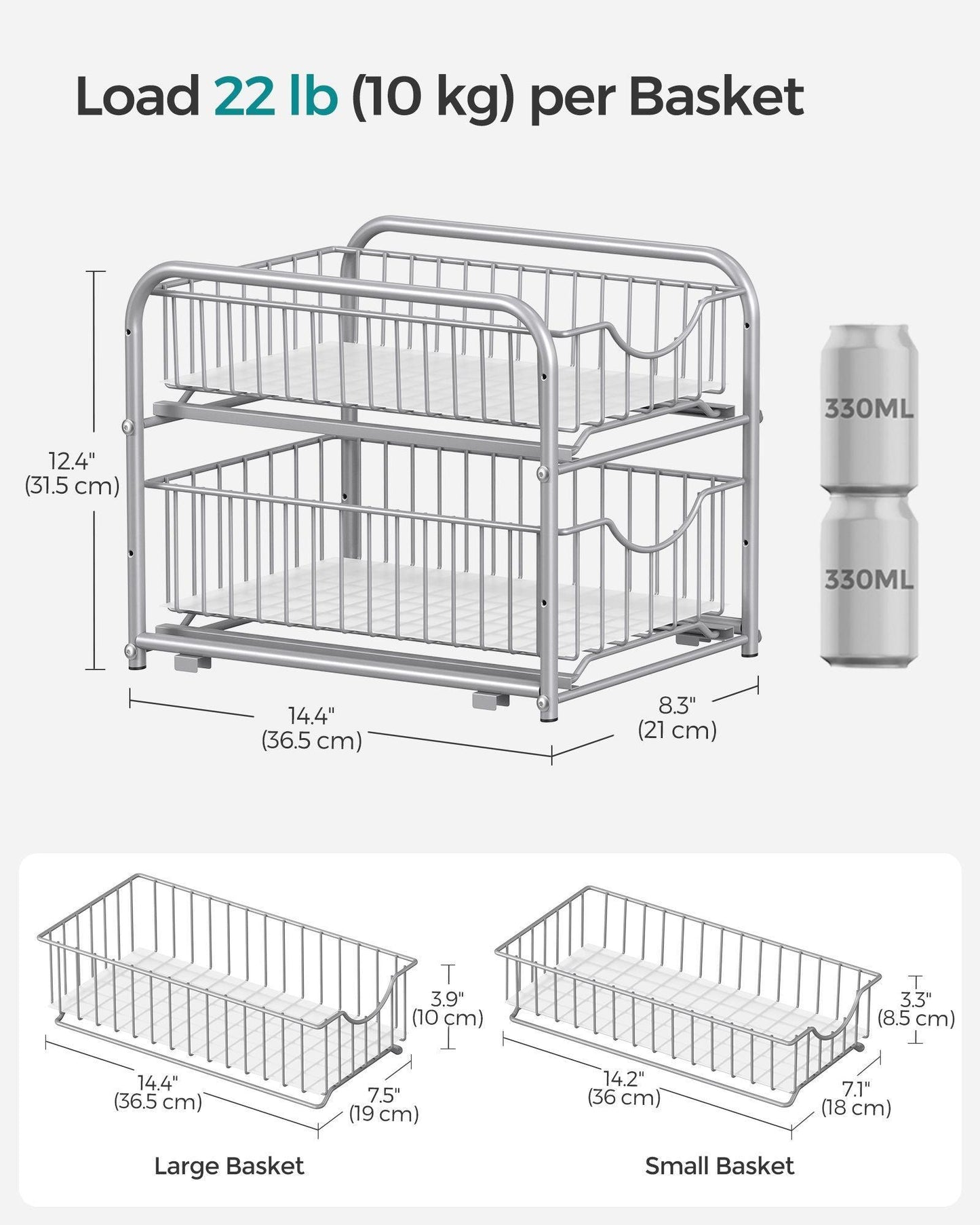 Set of 2 Pull-Out Cabinet Organizers 2-Tier Metallic Silver FredCo