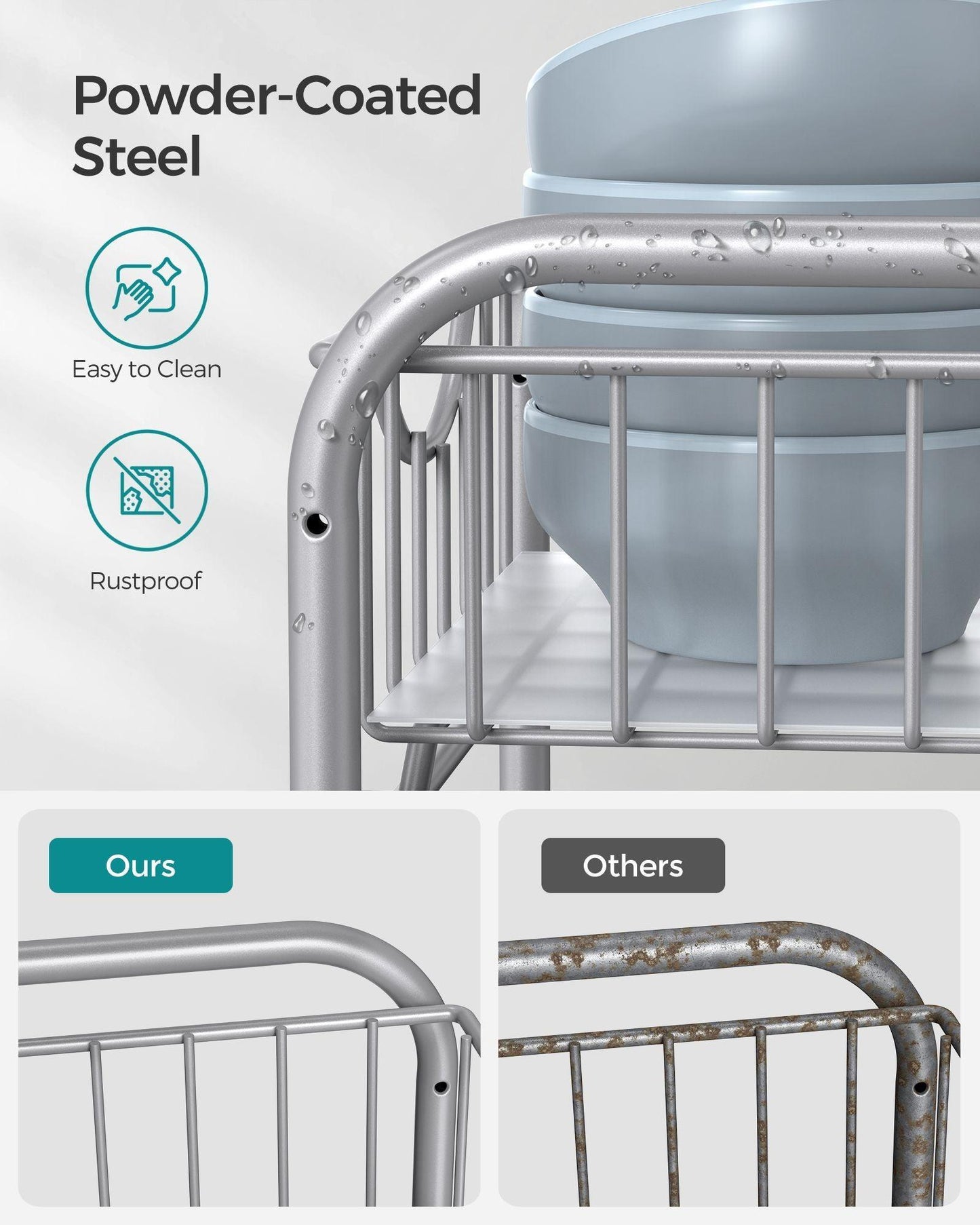 Set of 2 Pull-Out Cabinet Organizers 2-Tier Metallic Silver FredCo