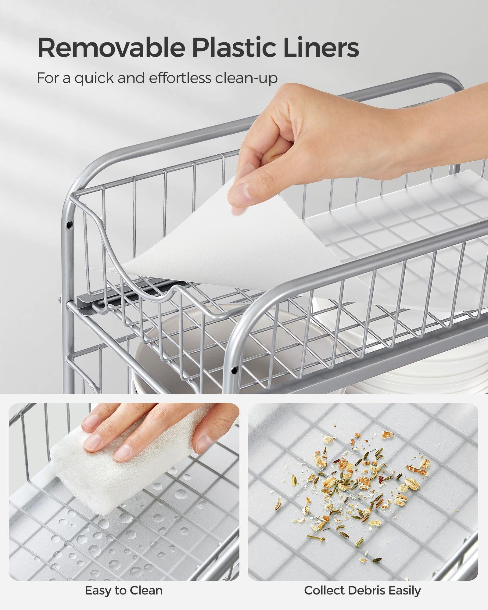 Set of 2 Pull-Out Cabinet Organizers 2-Tier Metallic Silver FredCo