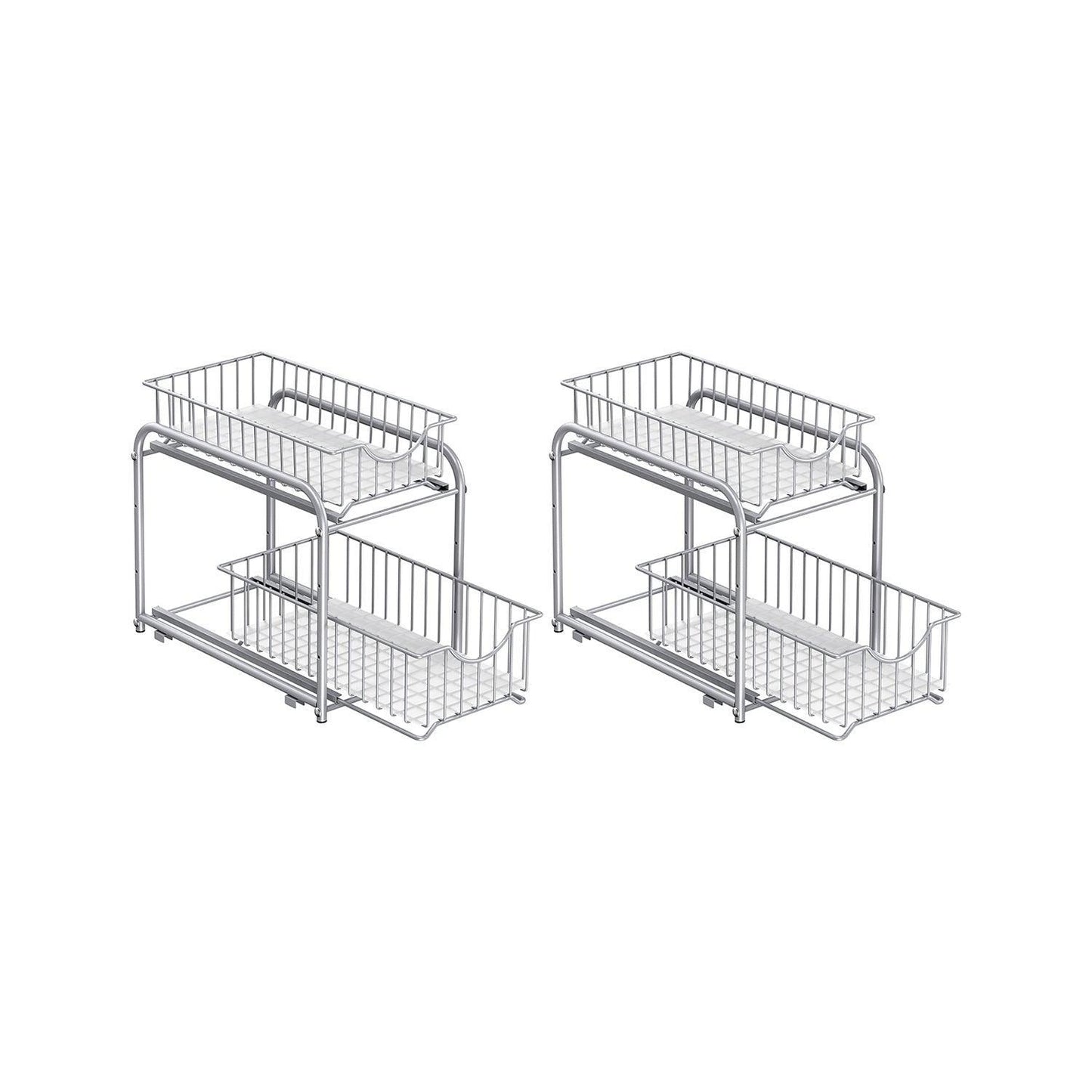 Set of 2 Pull-Out Cabinet Organizers 2-Tier Metallic Silver FredCo