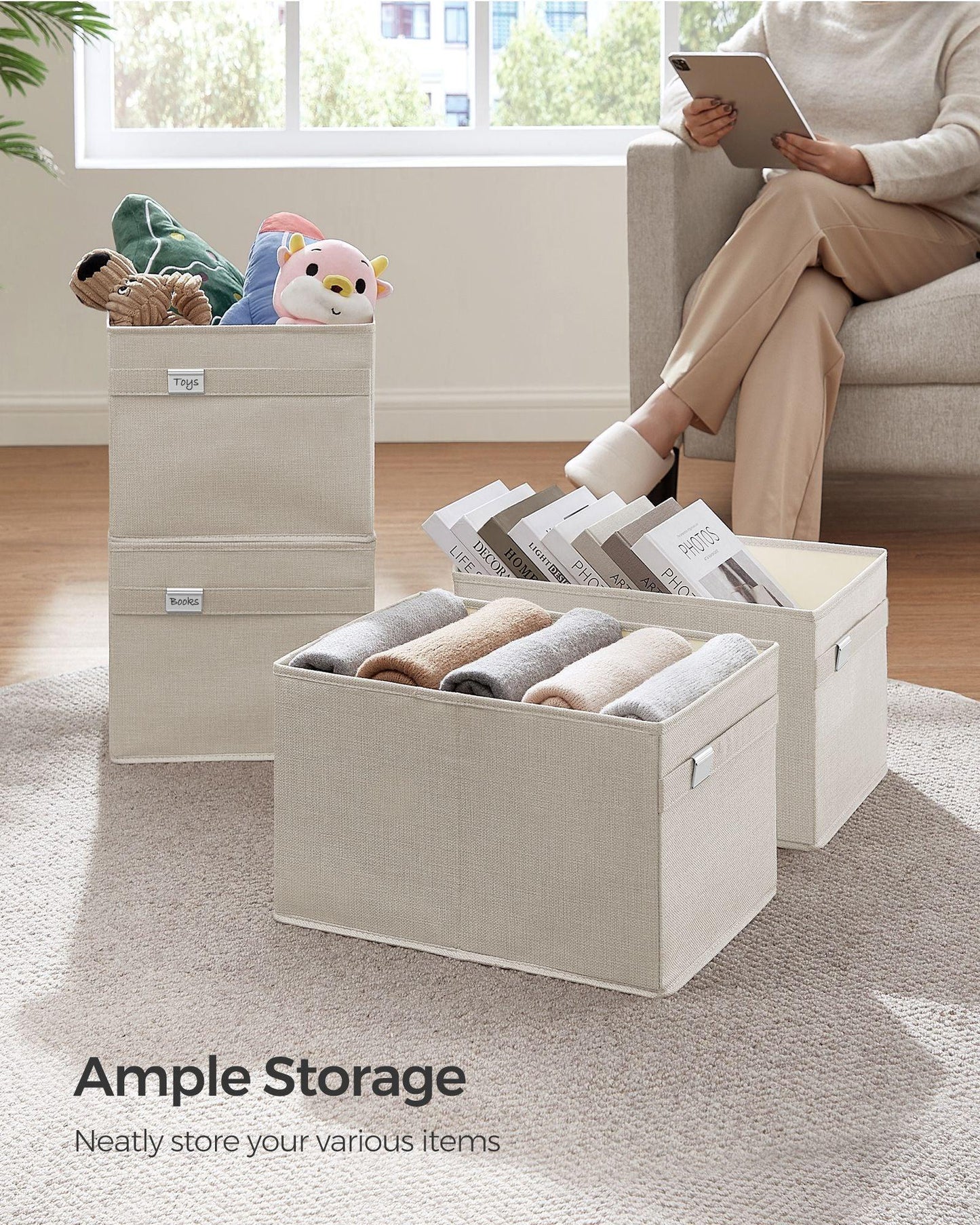 Set of 2 Storage Baskets with Double Handles Cloud White FredCo