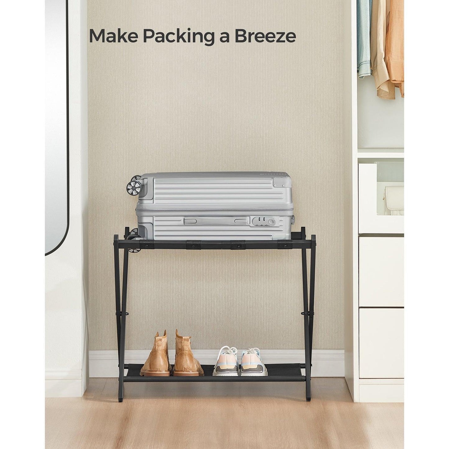 Set of 2 Suitcase Stand with Storage Shelf FredCo