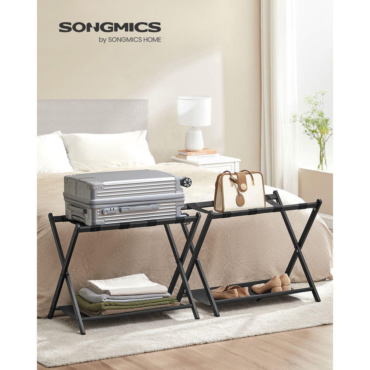 Set of 2 Suitcase Stand with Storage Shelf FredCo
