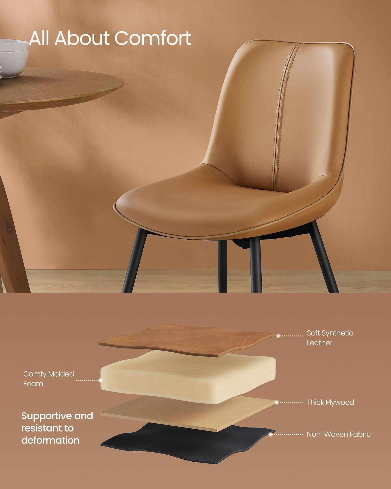 Set of 2 Upholstered Leather Dining Chairs Caramel Brown FredCo