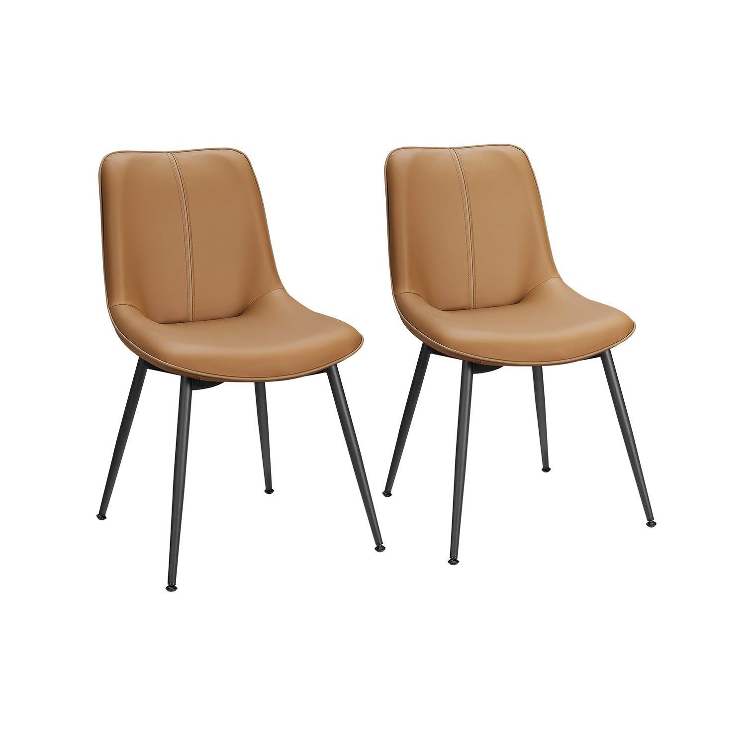 Set of 2 Upholstered Leather Dining Chairs Caramel Brown FredCo