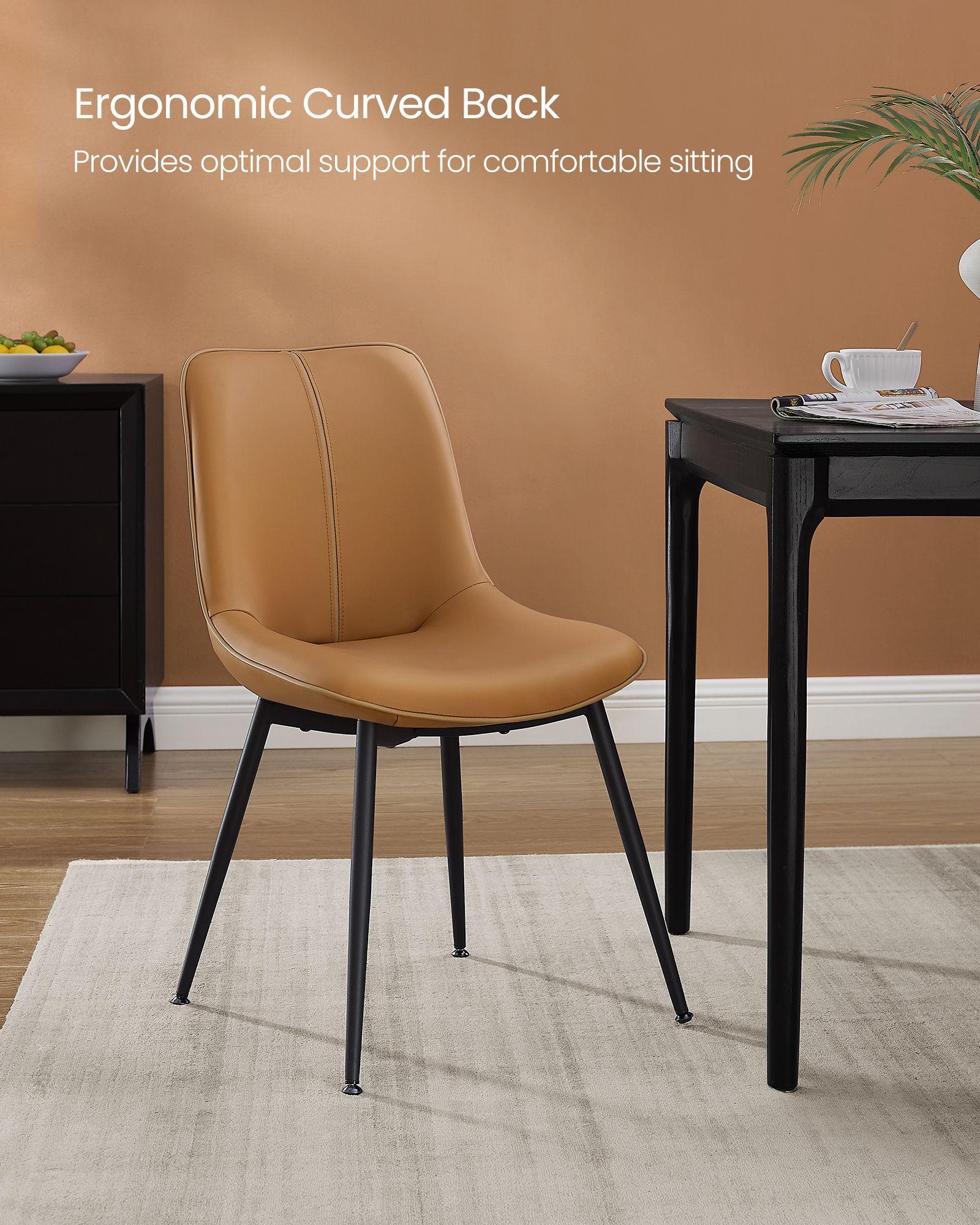 Set of 2 Upholstered Leather Dining Chairs Caramel Brown FredCo