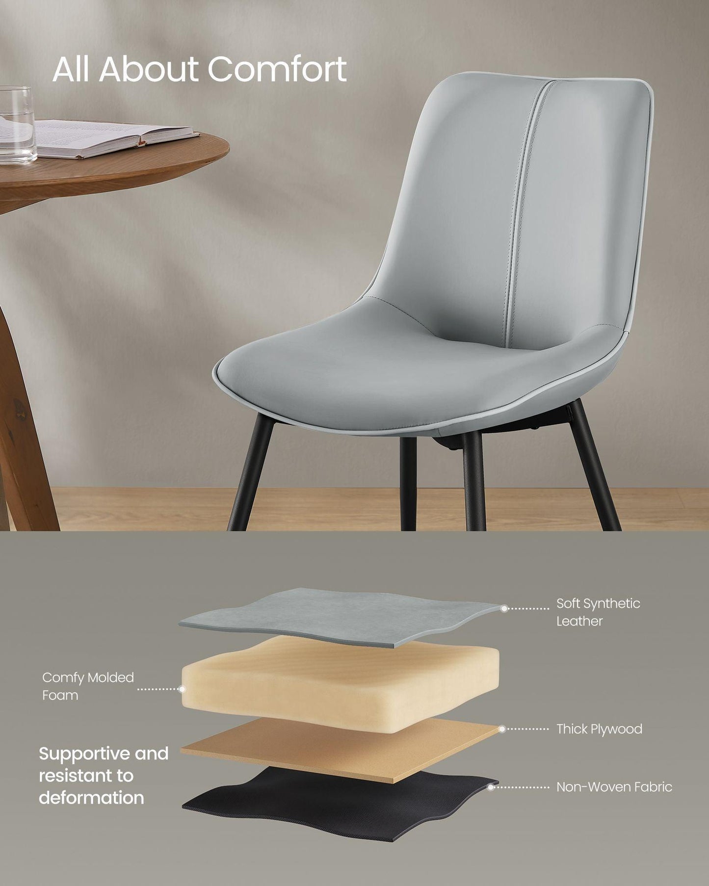 Set of 2 Upholstered Leather Dining Chairs Dove Gray FredCo