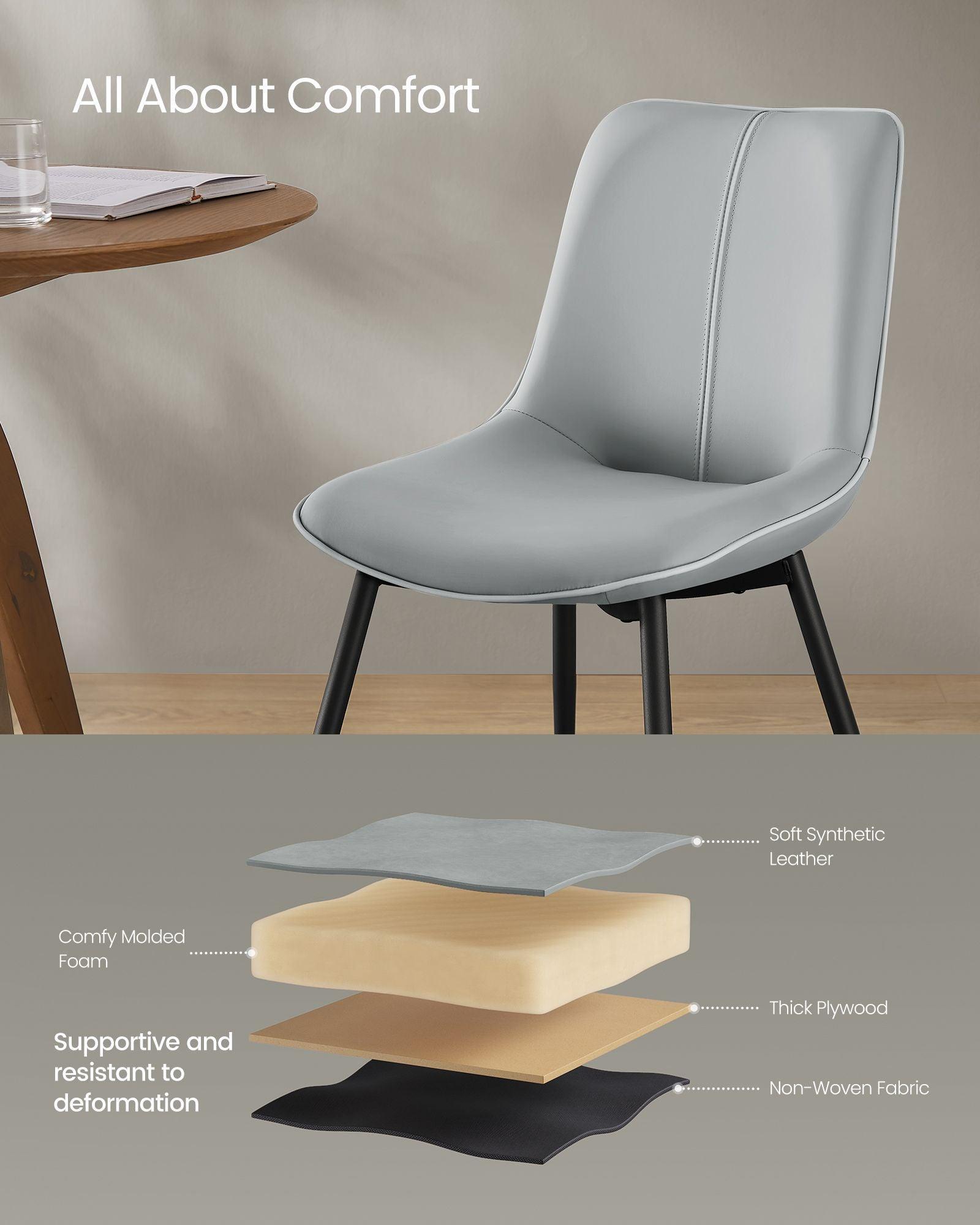 Set of 2 Upholstered Leather Dining Chairs Dove Gray FredCo