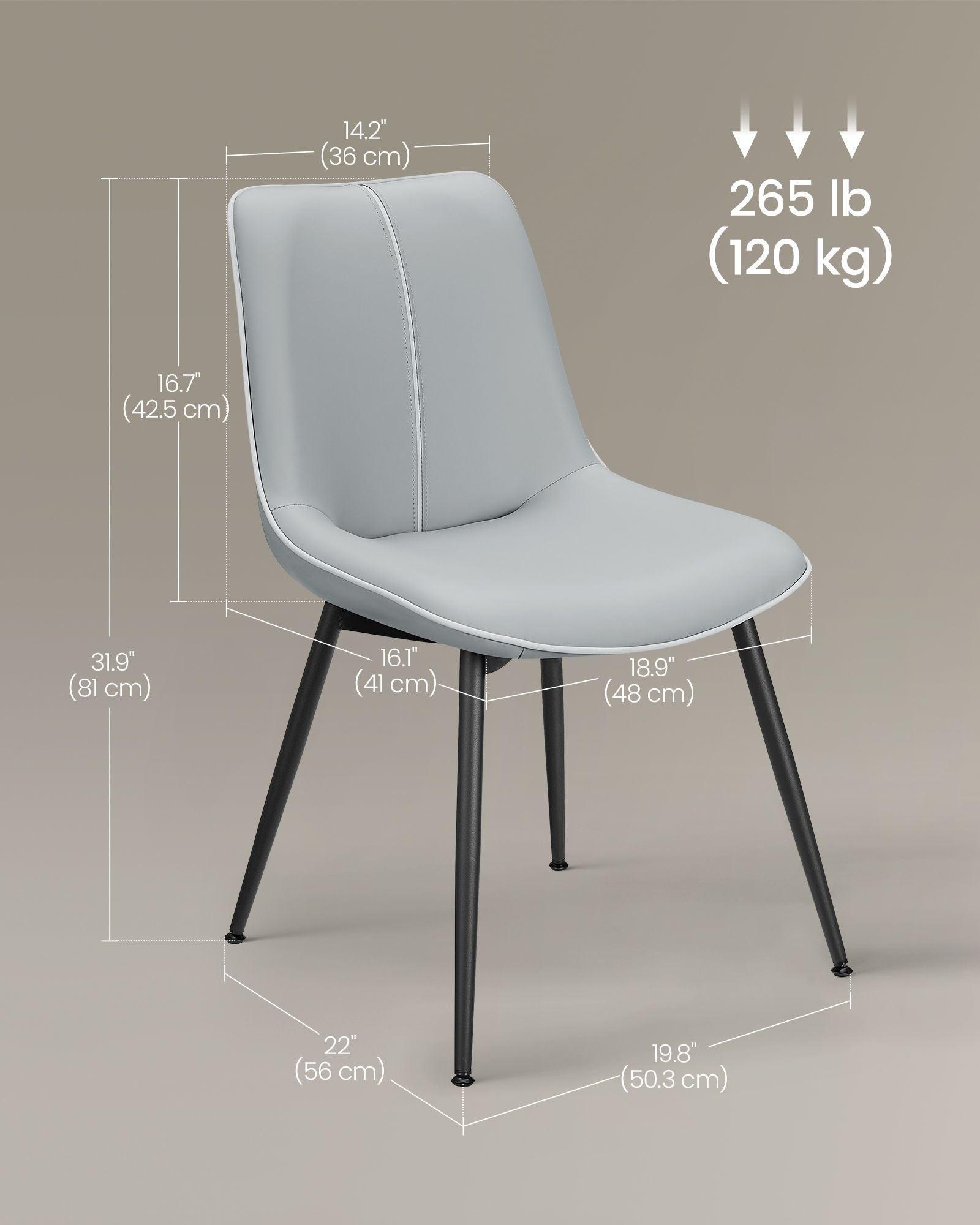 Set of 2 Upholstered Leather Dining Chairs Dove Gray FredCo