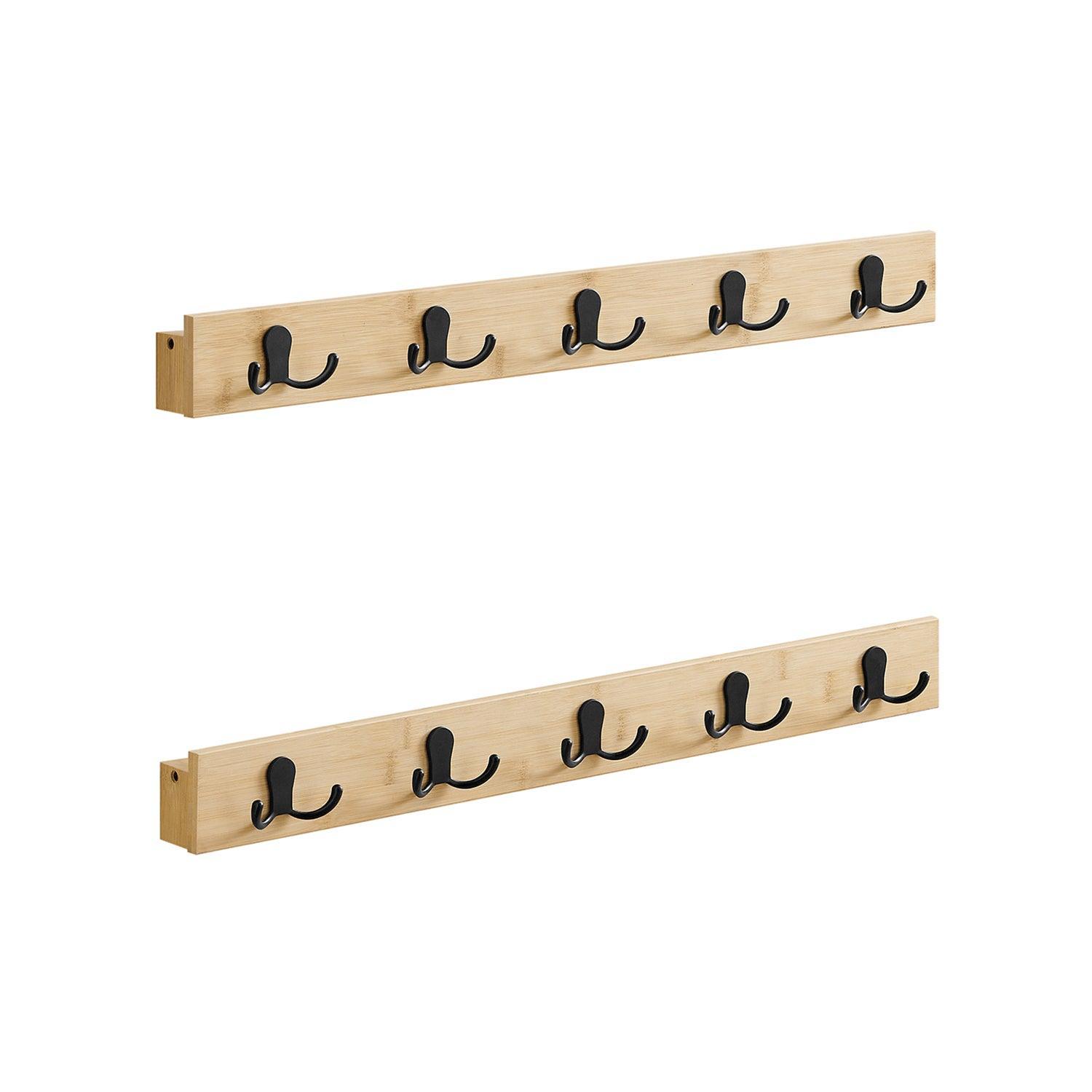 Set of 2 Wall-Mounted Coat Racks, Coat Hooks with Shelf, 10 Double Metal Hooks FredCo