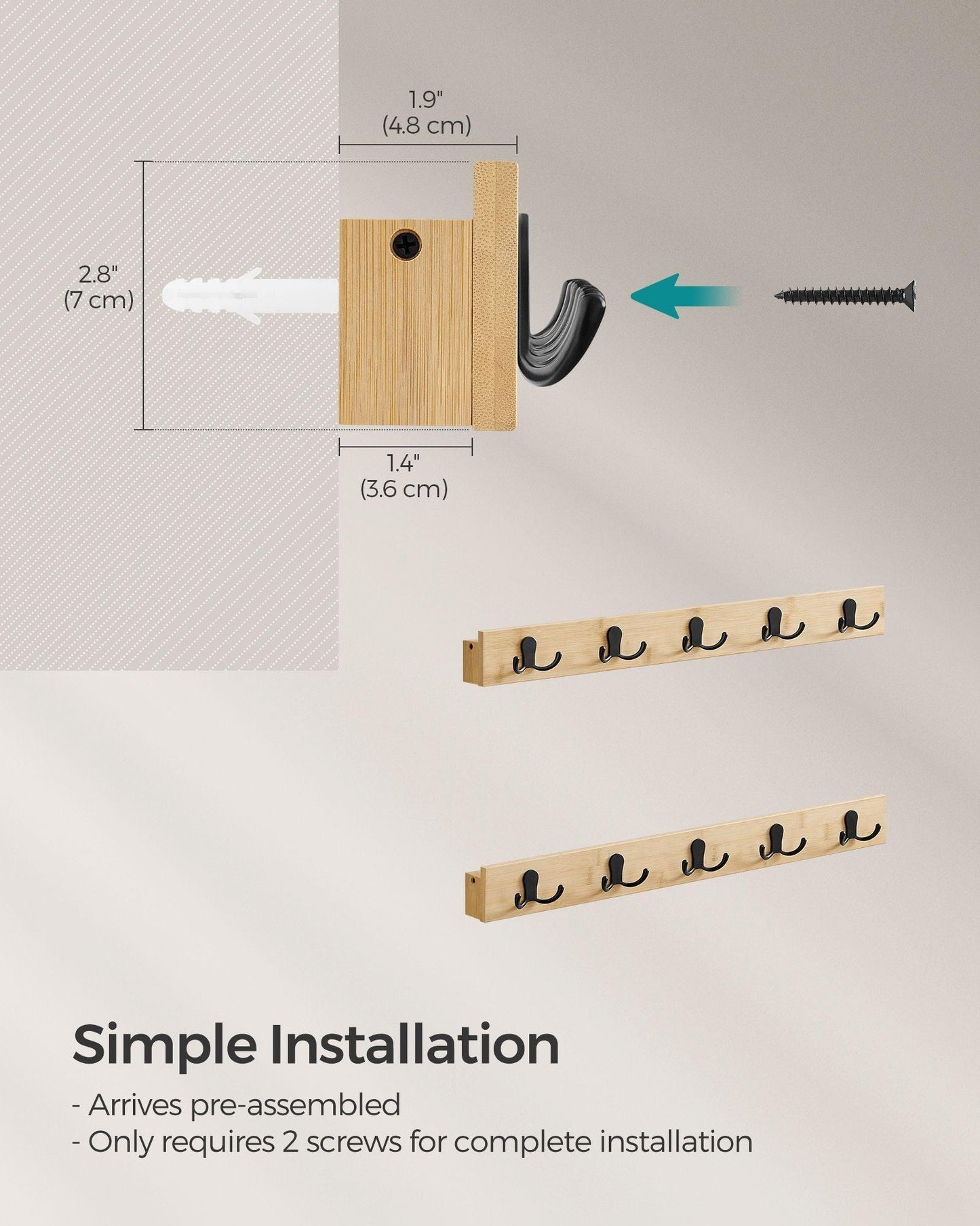Set of 2 Wall-Mounted Coat Racks, Coat Hooks with Shelf, 10 Double Metal Hooks FredCo