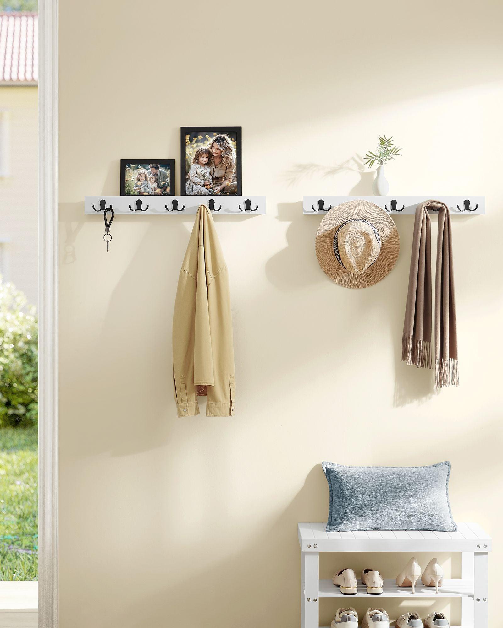 Set of 2 Wall-Mounted Coat Racks, Coat Hooks with Shelf, 10 Double Metal Hooks, Space-Saving FredCo