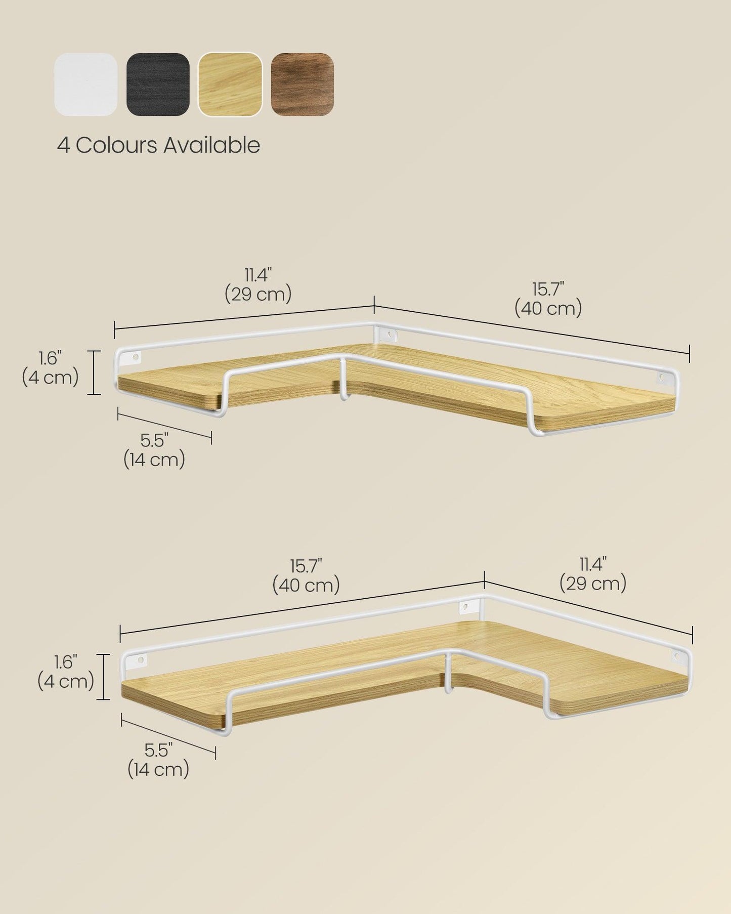 Set of 2 Wall-Mounted Corner Shelves Natural Oak and Cloud White FredCo