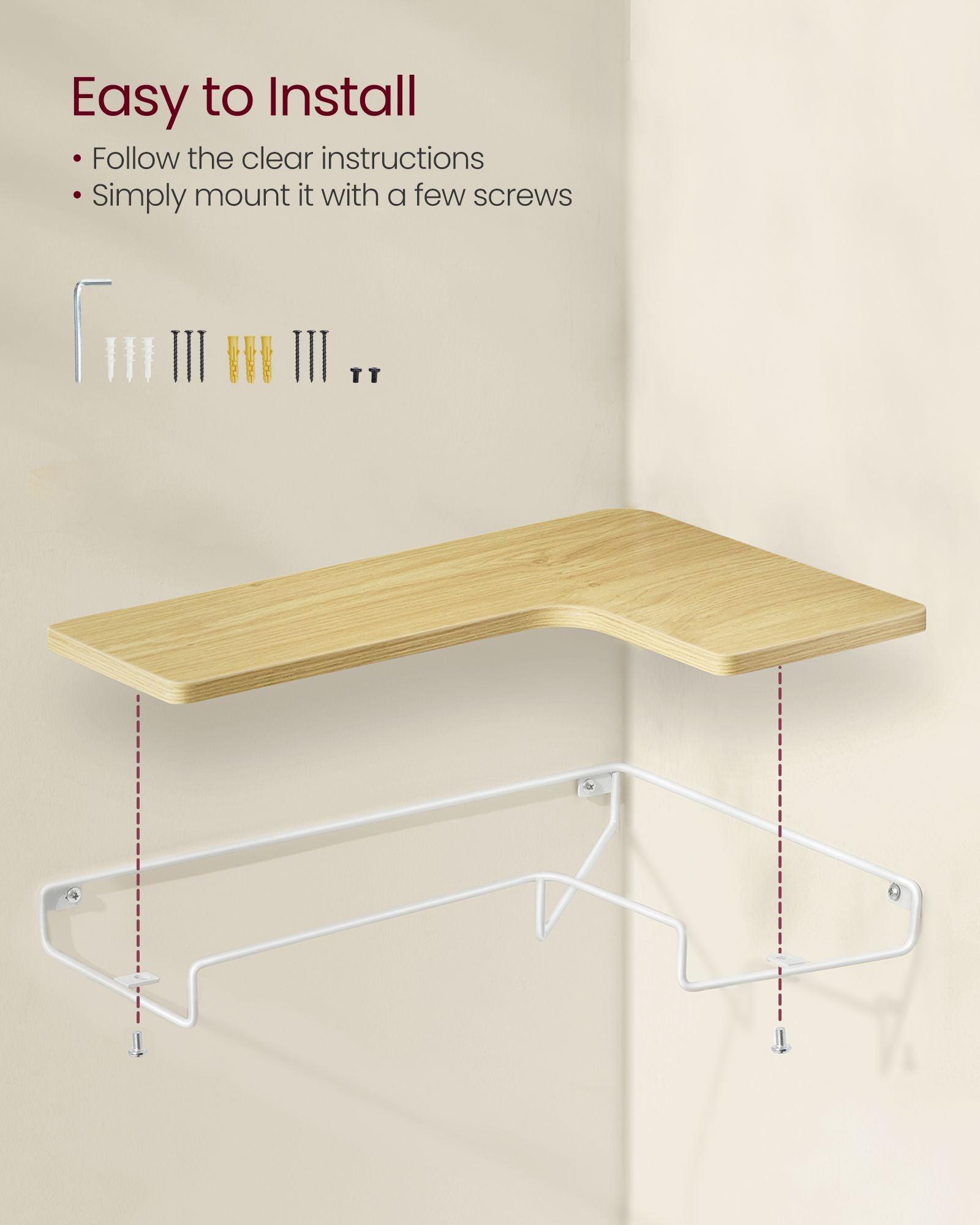Set of 2 Wall-Mounted Corner Shelves Natural Oak and Cloud White FredCo
