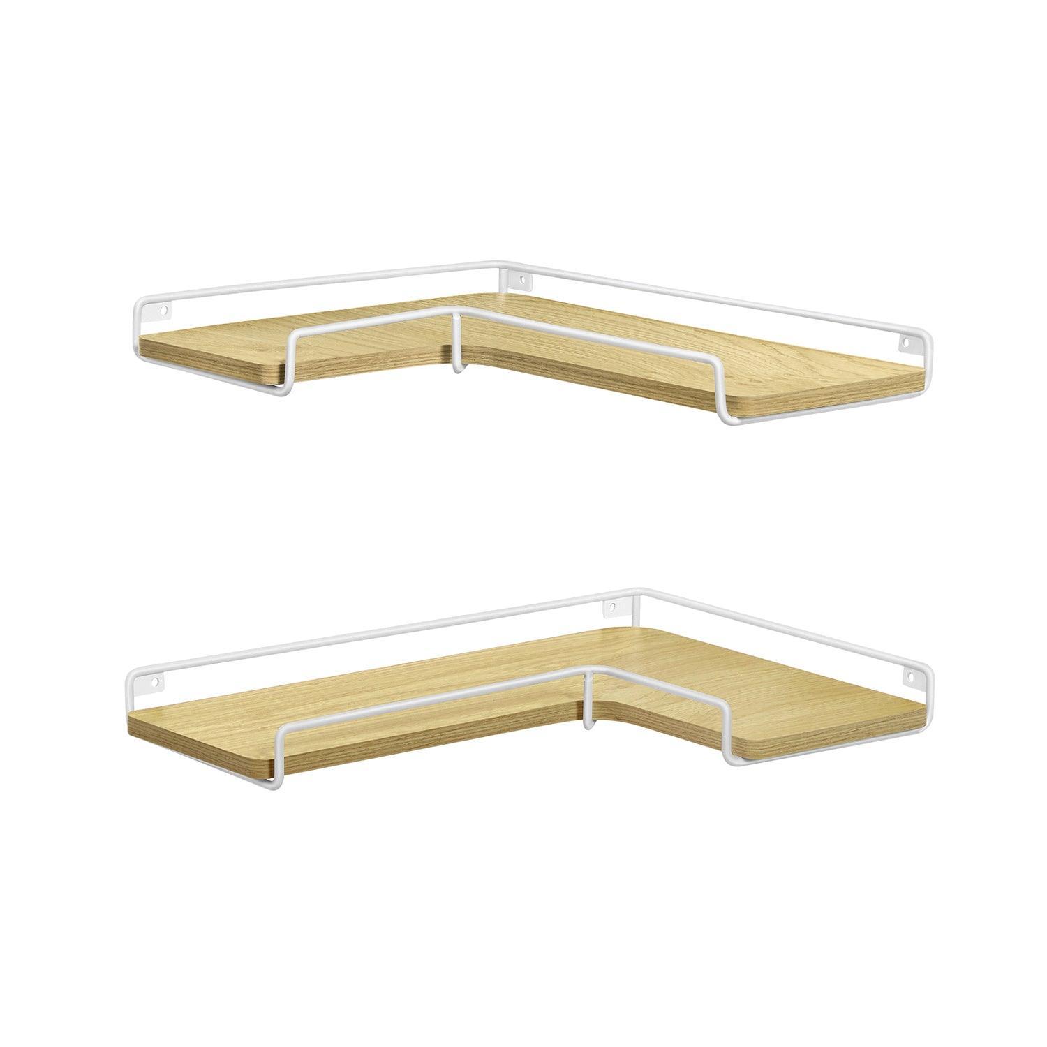 Set of 2 Wall-Mounted Corner Shelves Natural Oak and Cloud White FredCo