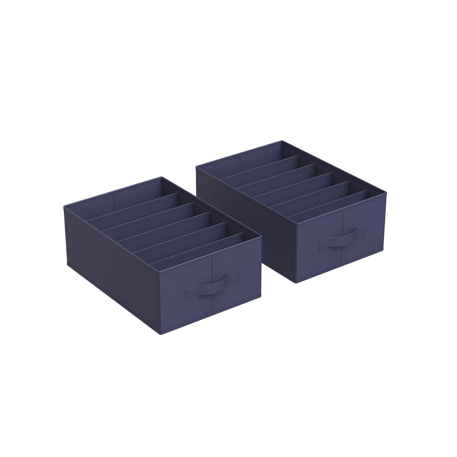 Set of 2 Wardrobe Clothes Organizer with 6 Grids Charcoal Blue FredCo