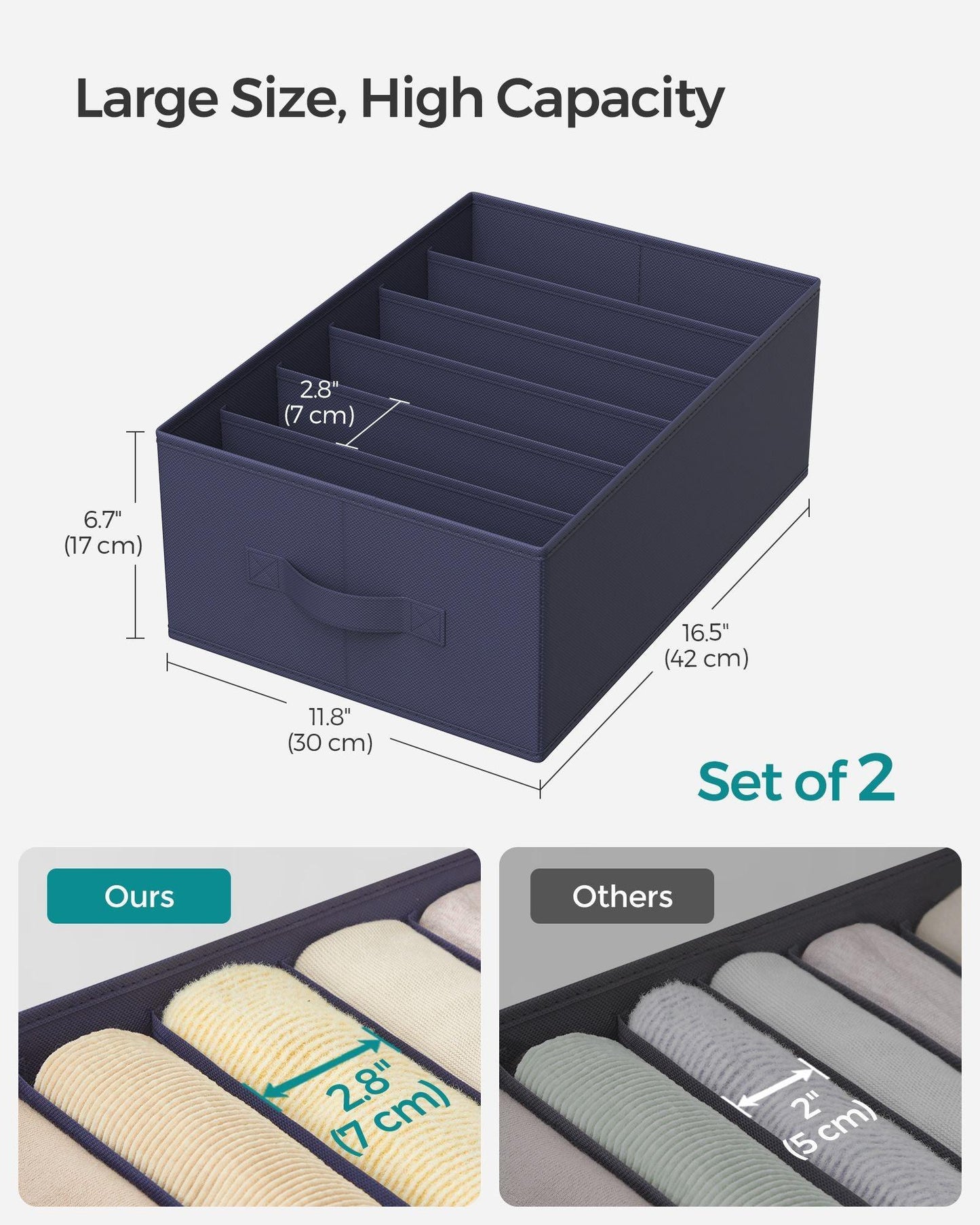 Set of 2 Wardrobe Clothes Organizer with 6 Grids Charcoal Blue FredCo