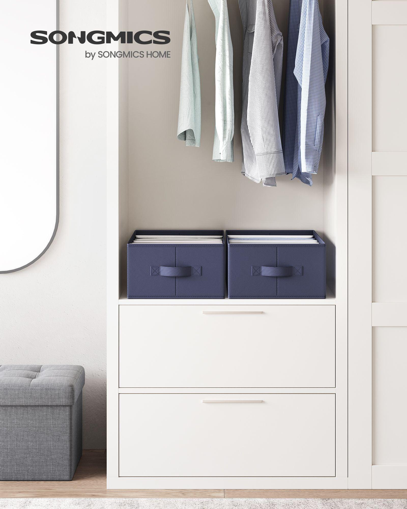 Set of 2 Wardrobe Clothes Organizer with 6 Grids Charcoal Blue FredCo