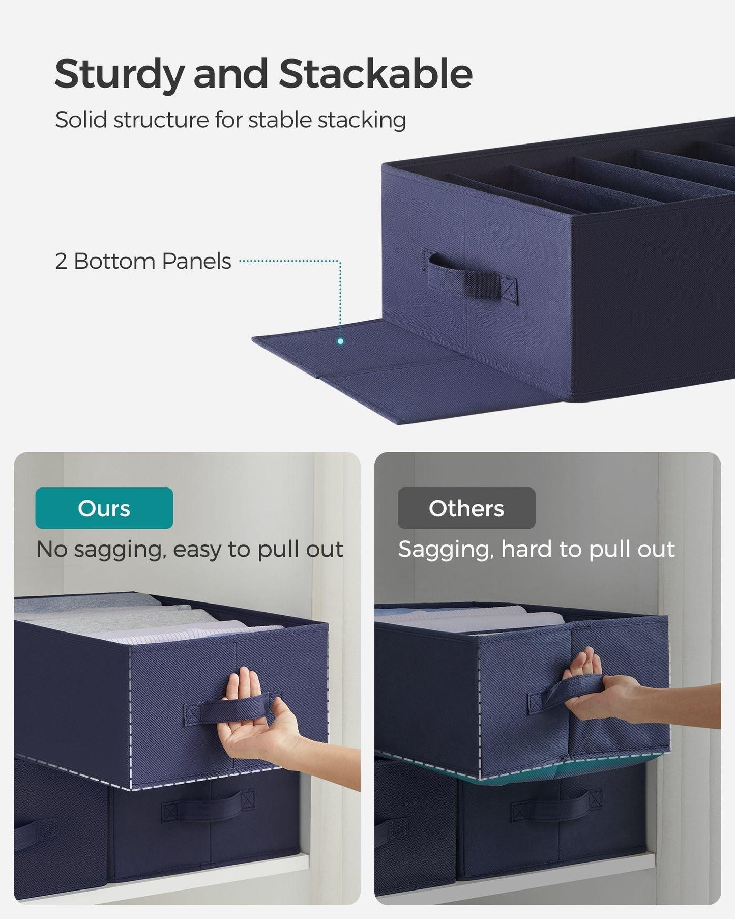 Set of 2 Wardrobe Clothes Organizer with 6 Grids Charcoal Blue FredCo