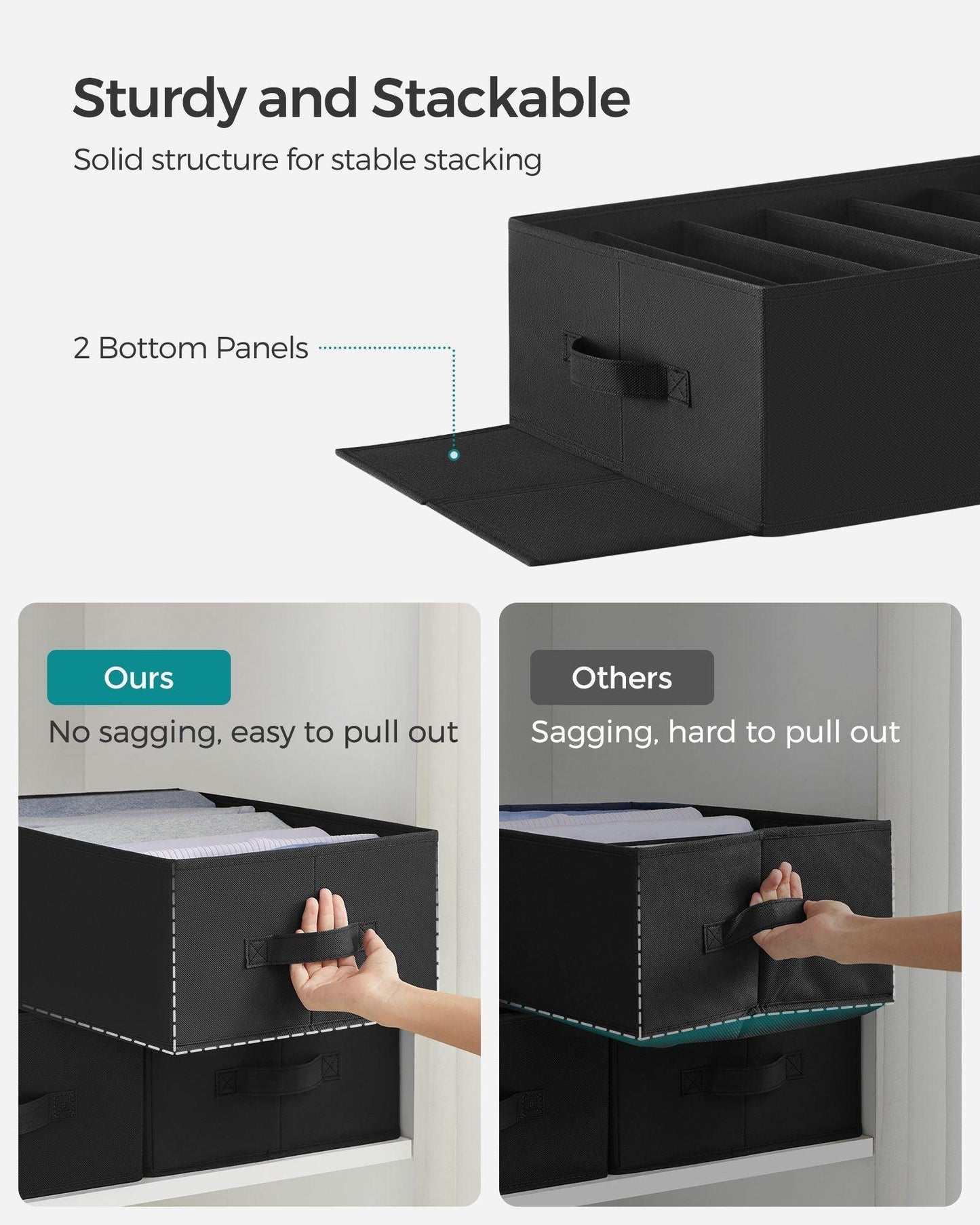 Set of 2 Wardrobe Clothes Organizer with 6 Grids Classic Black FredCo