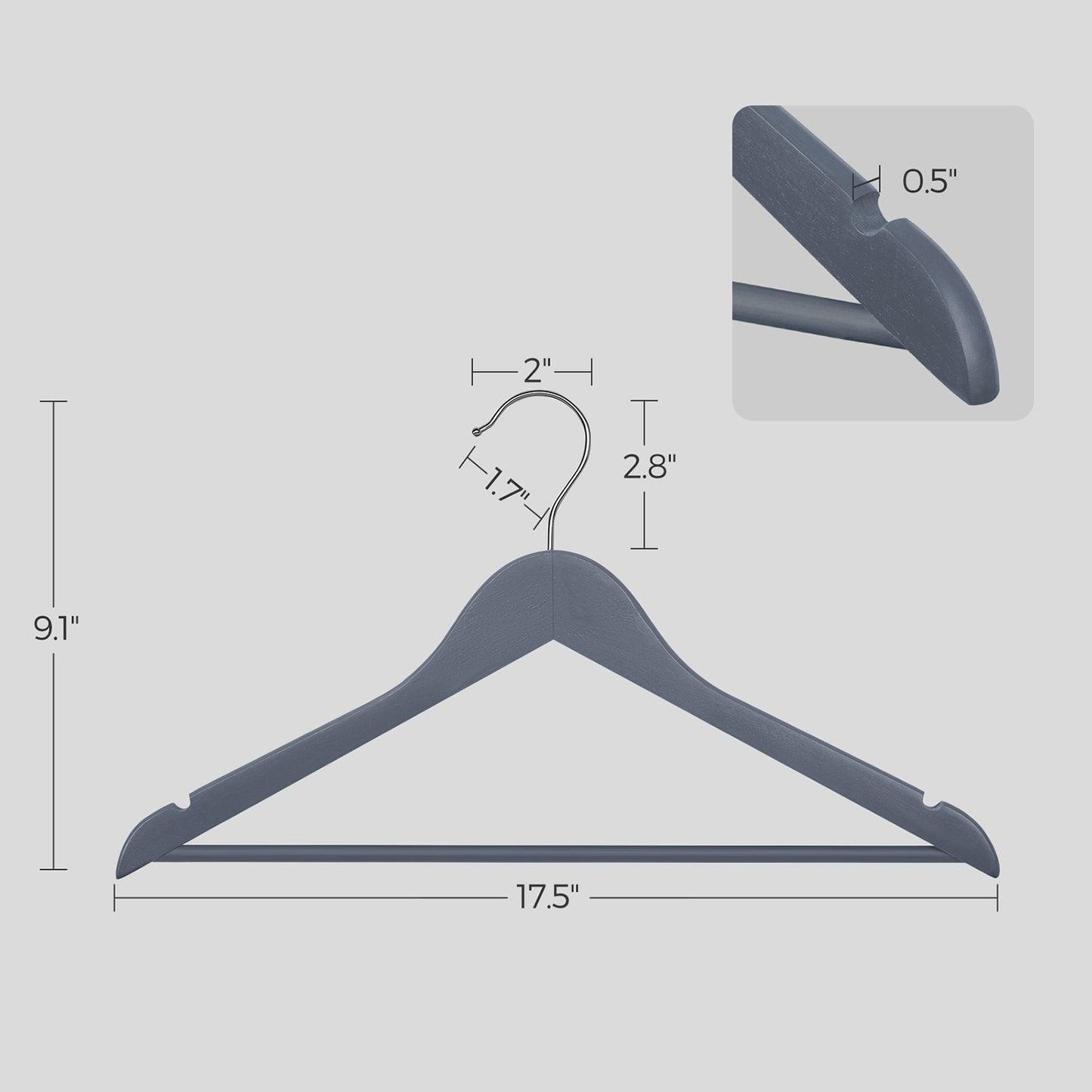 Set of 20 Wooden Hangers Lead Grey FredCo