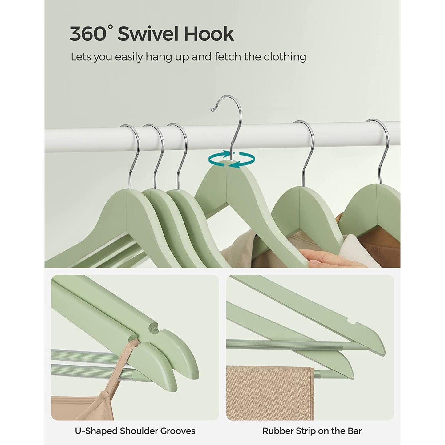 Set of 20 Wooden Hangers Light Green FredCo
